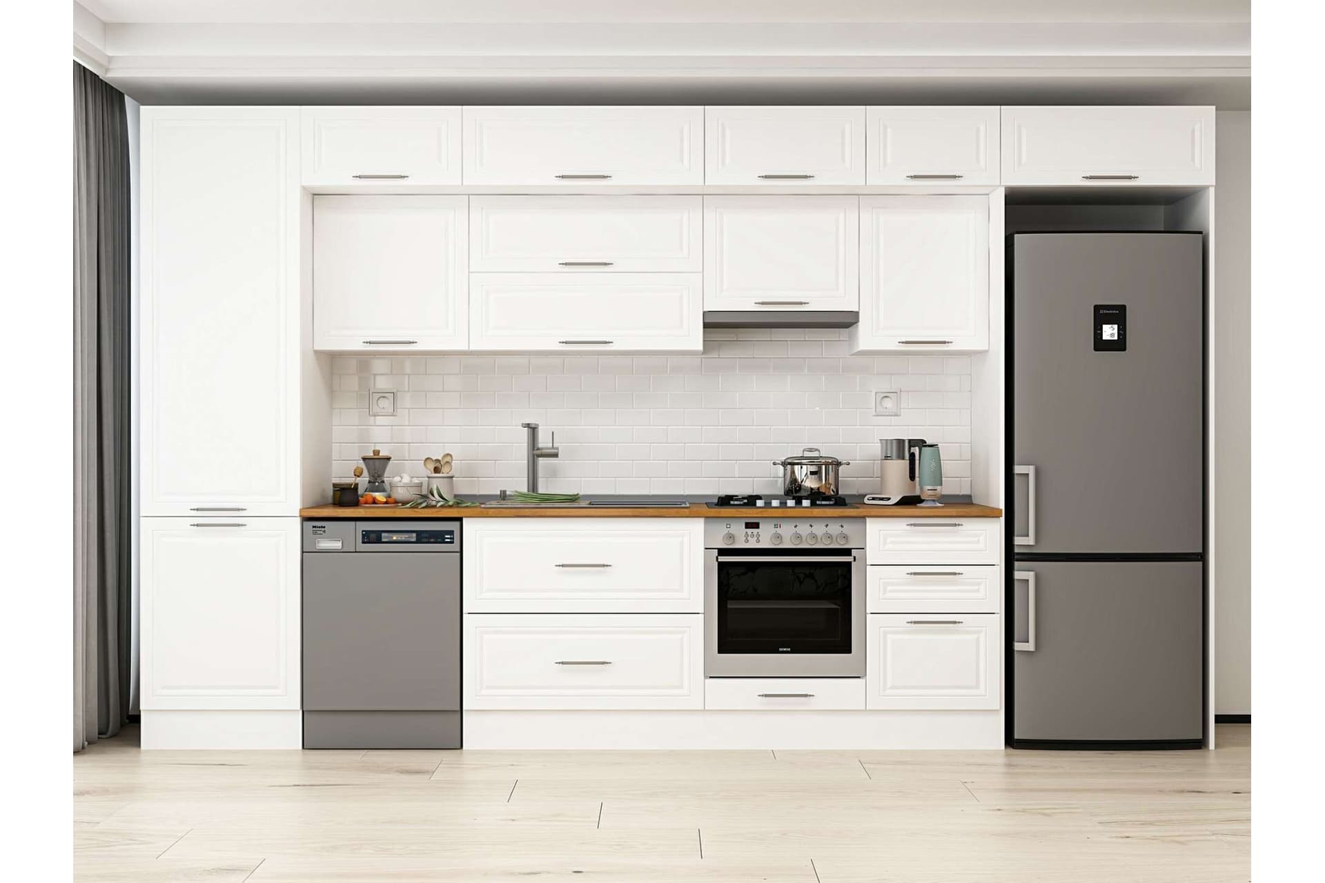 ALVİNKA 400X240 CM KLASİK MEBRAN MUTFAK DOLABI, MBB E90B60S50 1 MEBRAN BEYAZ SUNTALAM
