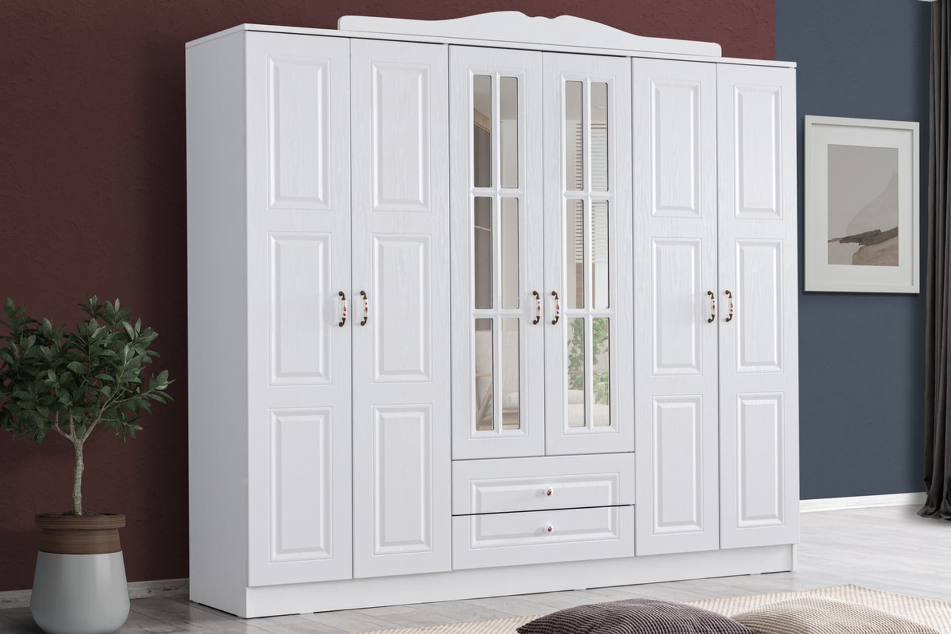 COUNTRY WEST MDF GARDIROP BEYAZ, 6 KAPAKLI