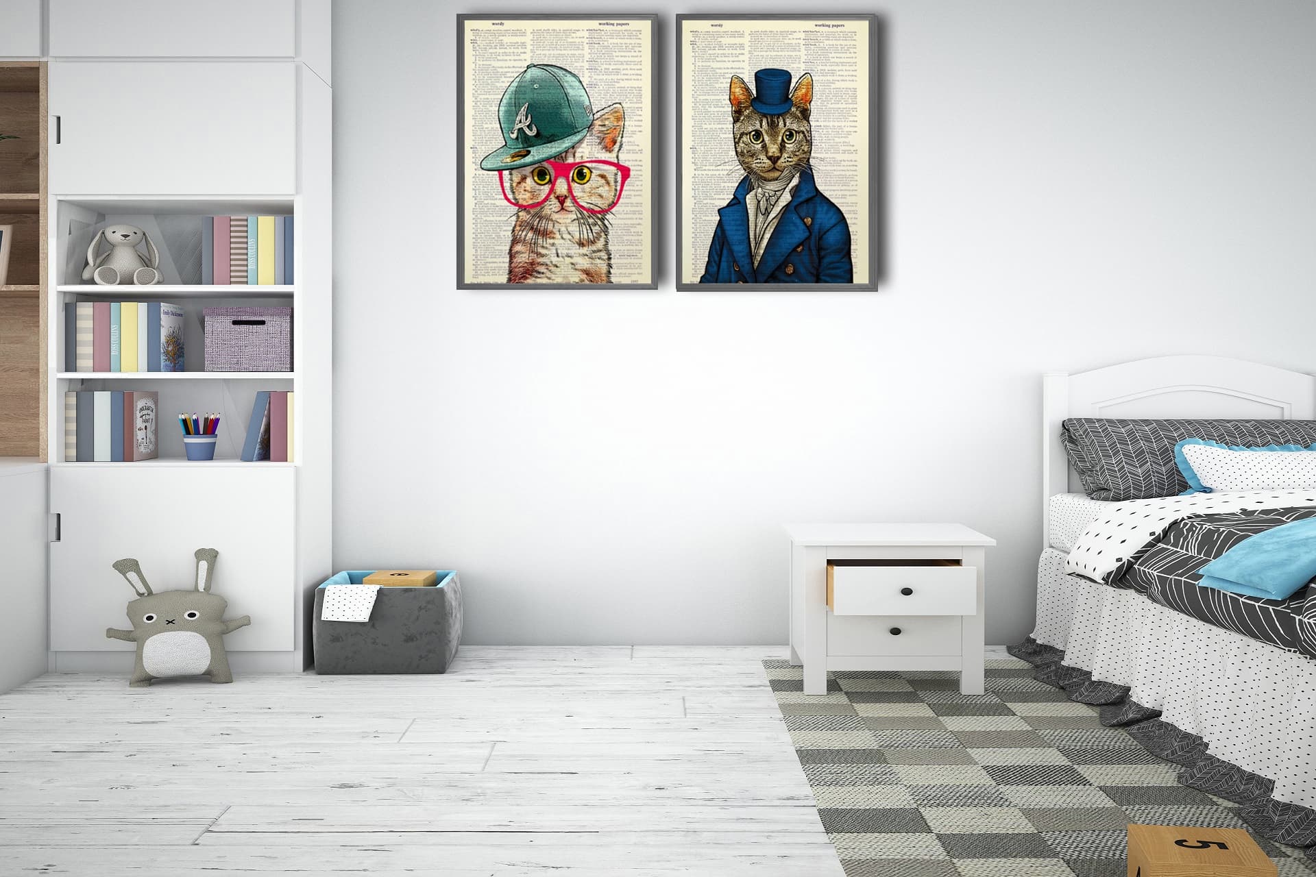 SEVİMLİ KEDİ KÖPEK TABLO SETİ, 35X50, 4