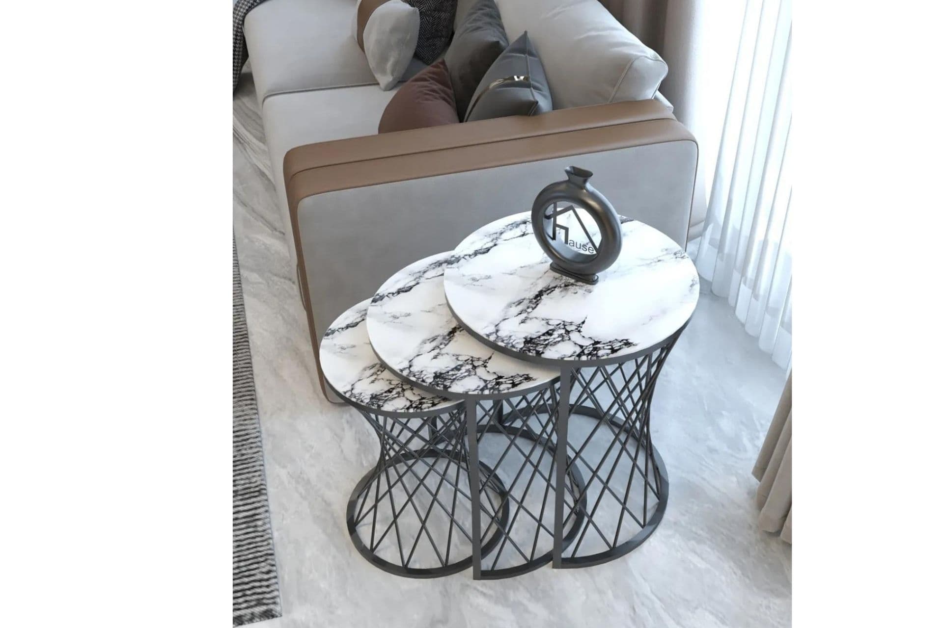 TUBİHOME HASIR C ZİGON SEHPA, SİYAH METAL, BEYAZ