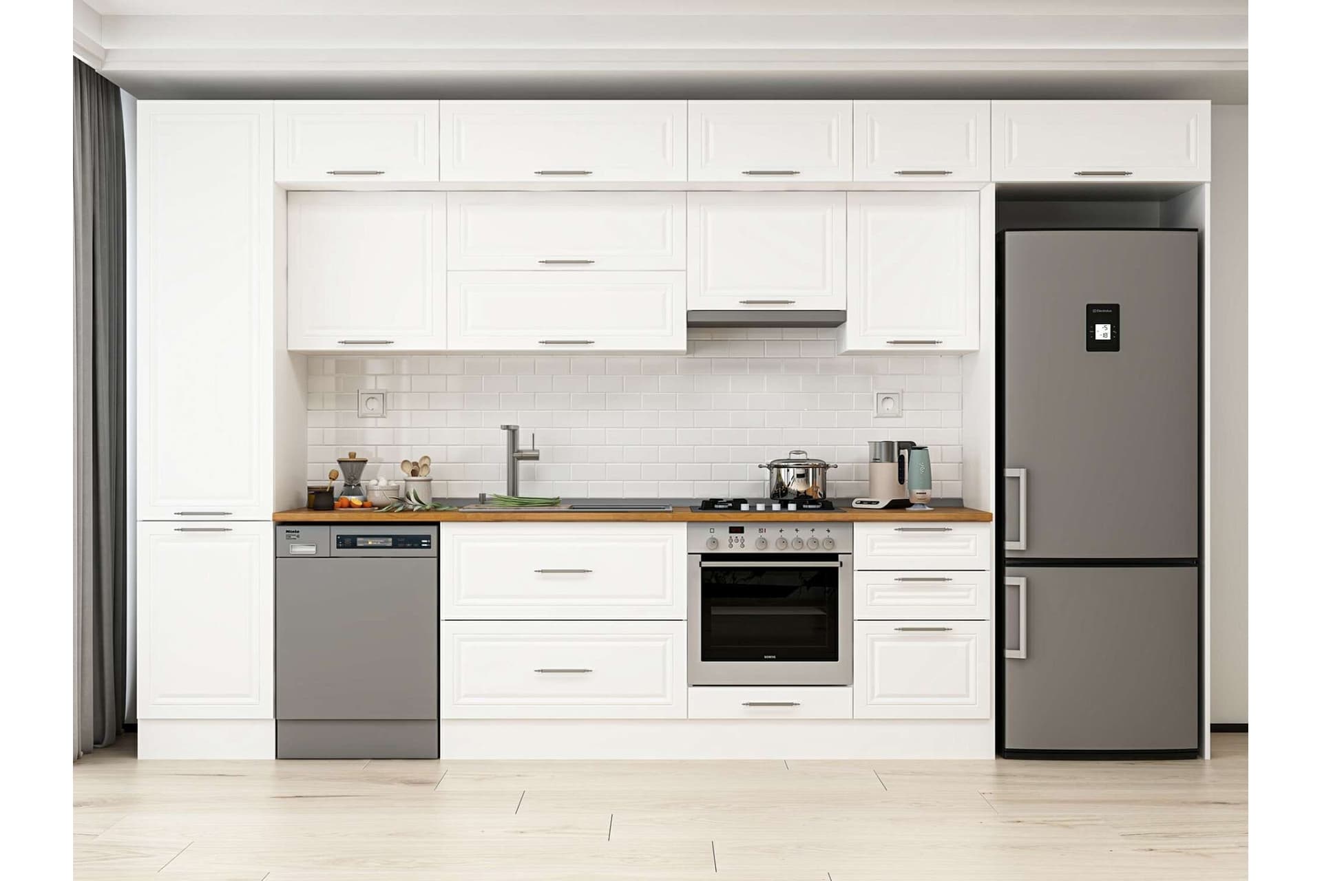 ALVİNKA 390X240 CM KLASİK MEBRAN MUTFAK DOLABI, MBB E90B50S50 1 MEBRAN BEYAZ SUNTALAM