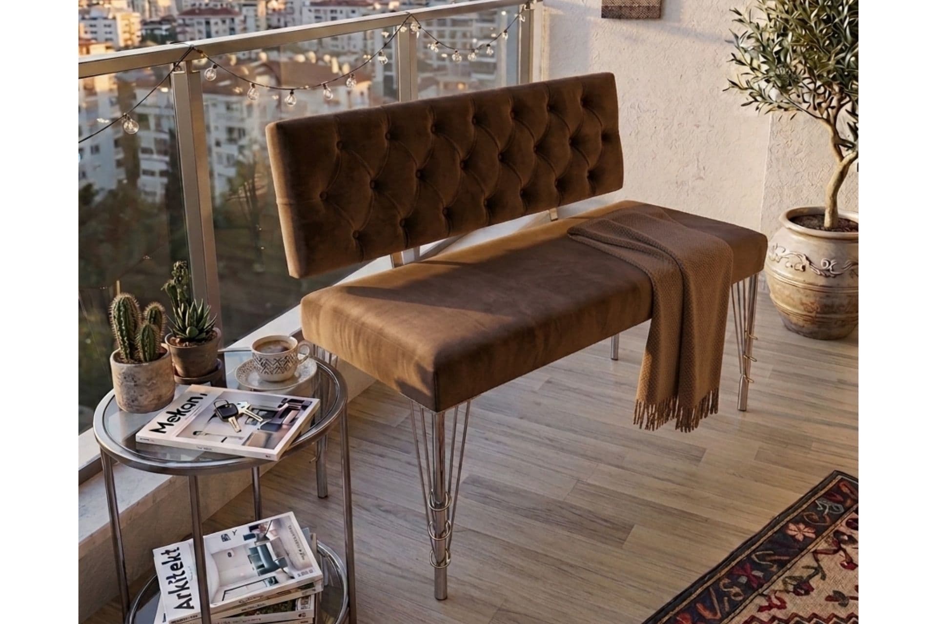 SESTA SIRTLI BANK, METAL AYAK, KAHVERENGİ