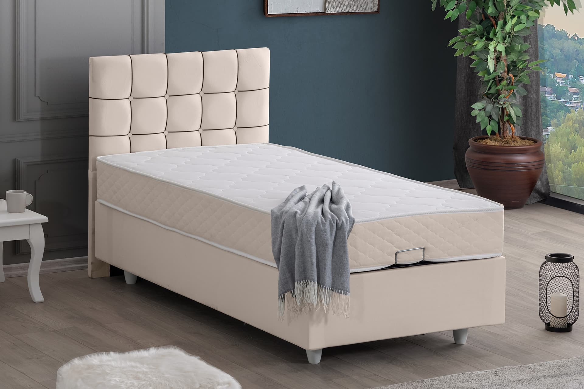TAVİRA BAZA BAŞLIK VE LETTO YATAK SETİ, KREM, 90X190