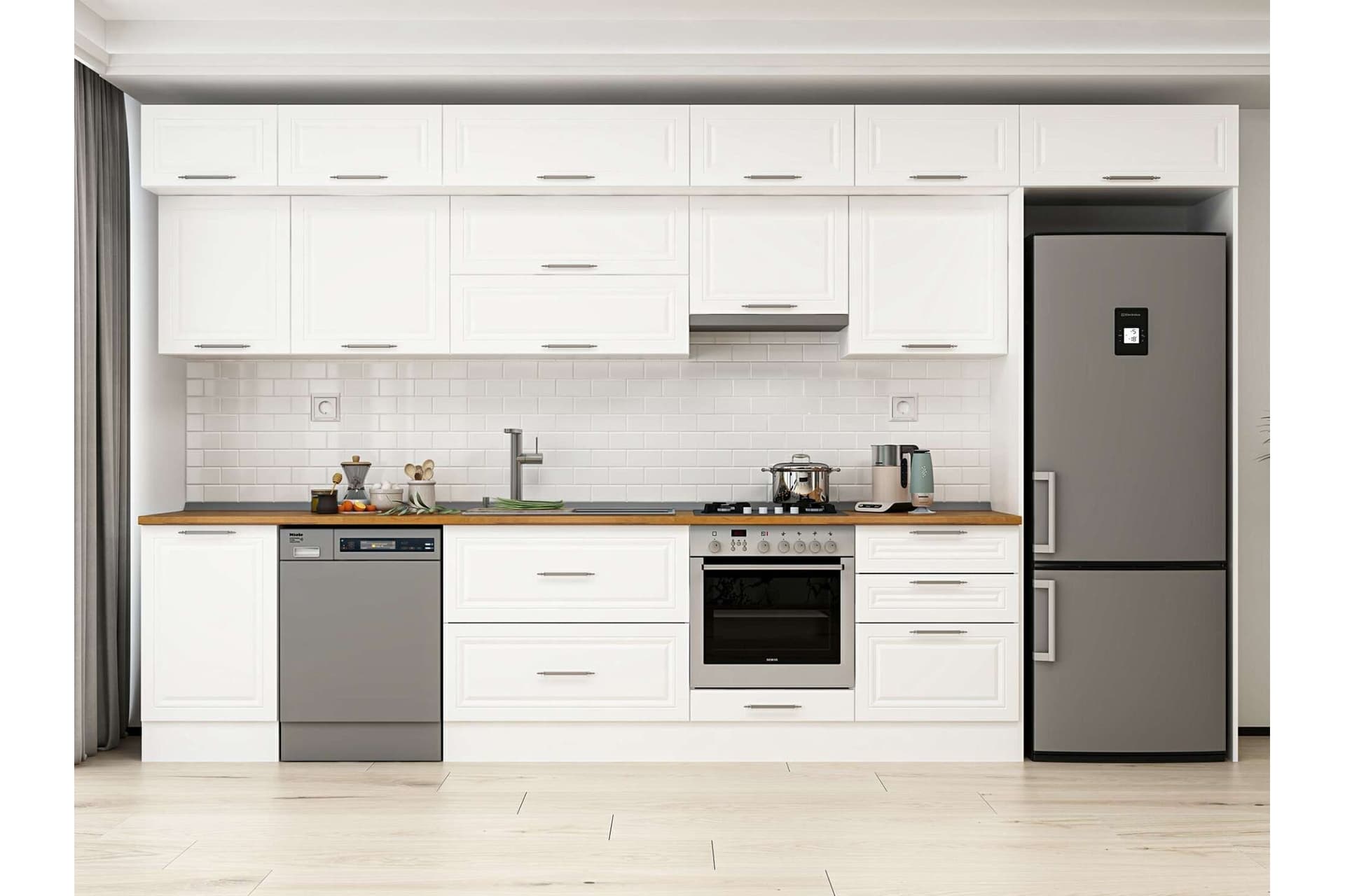 ALVİNKA 400X240 CM KLASİK MEBRAN MUTFAK DOLABI, MB E90S50S60 1 MEBRAN BEYAZ SUNTALAM