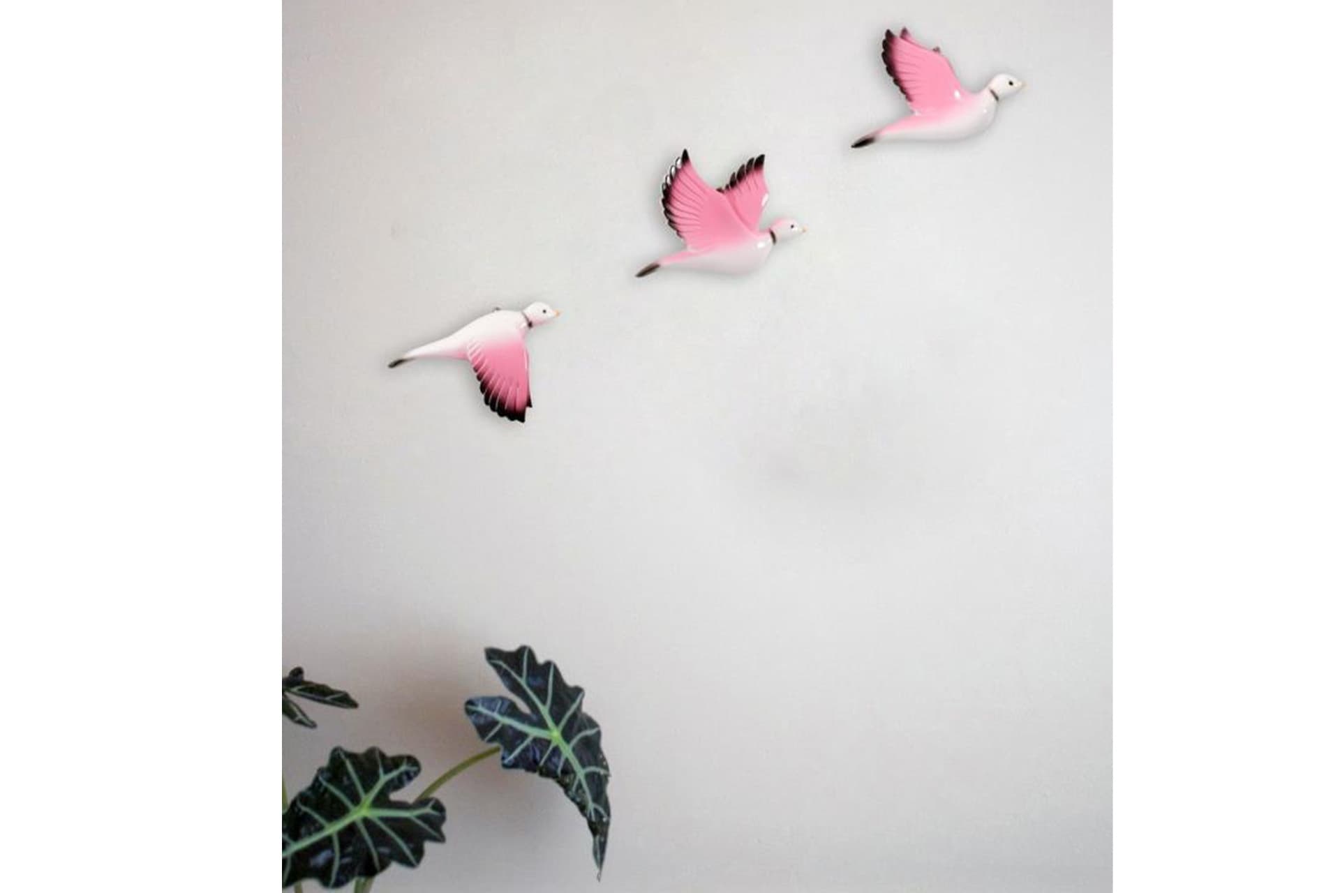 GÜVERCİN ÜÇLÜ DUVAR SÜSÜ, PEMBE