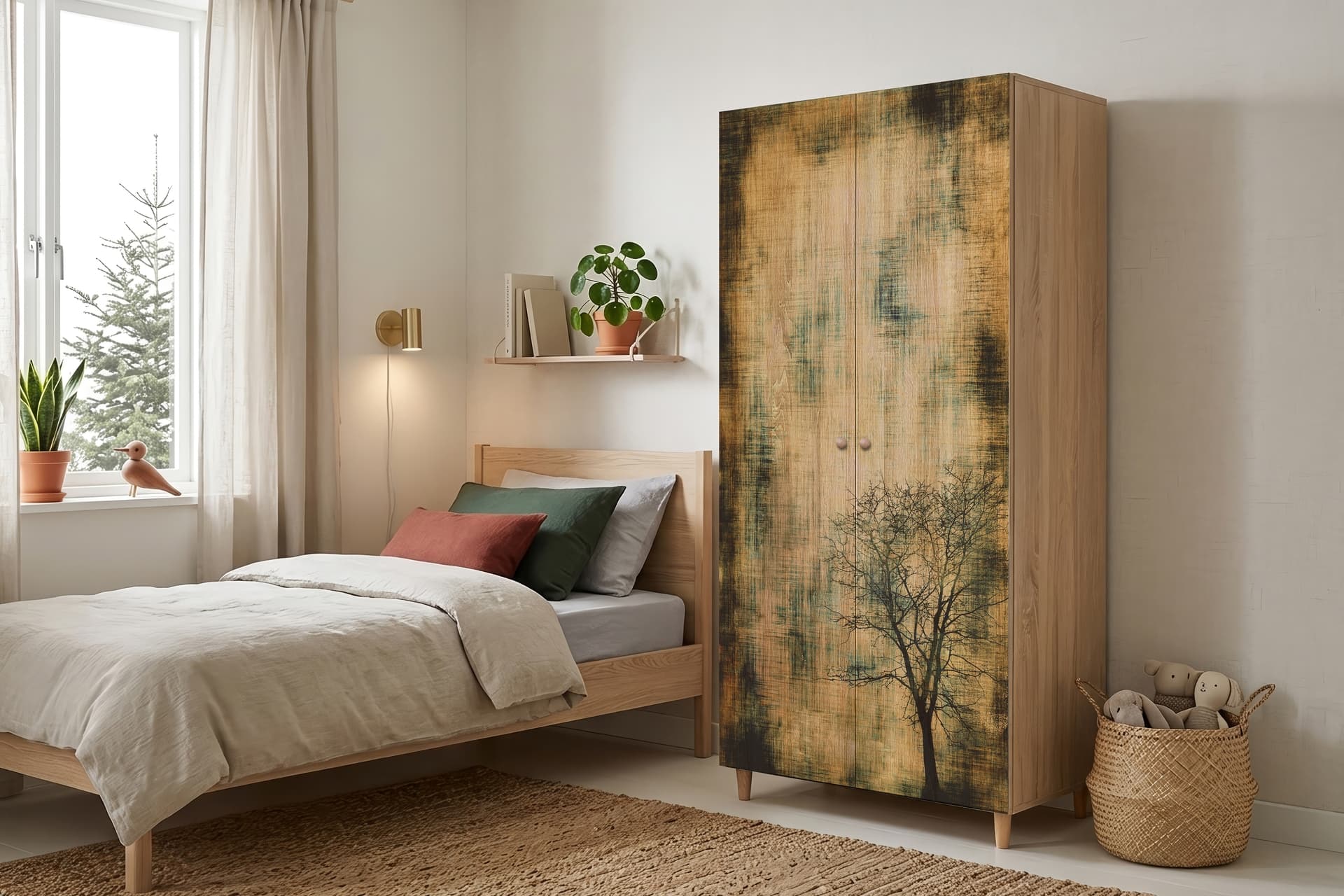 STİL 2 KAPAKLI GARDIROP, AĞAÇ DESENLİ