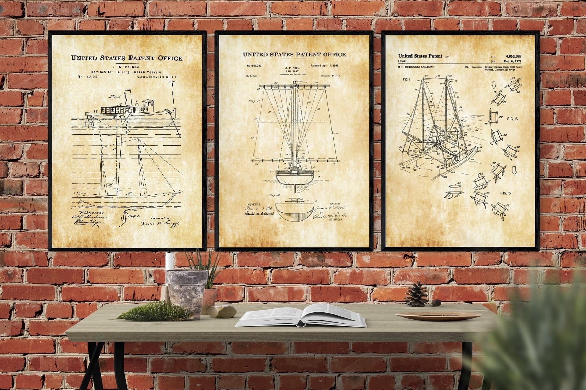 AHŞAP ÇERÇEVELİ VİNTAGE TABLO SETİ, BOAT, 50X70