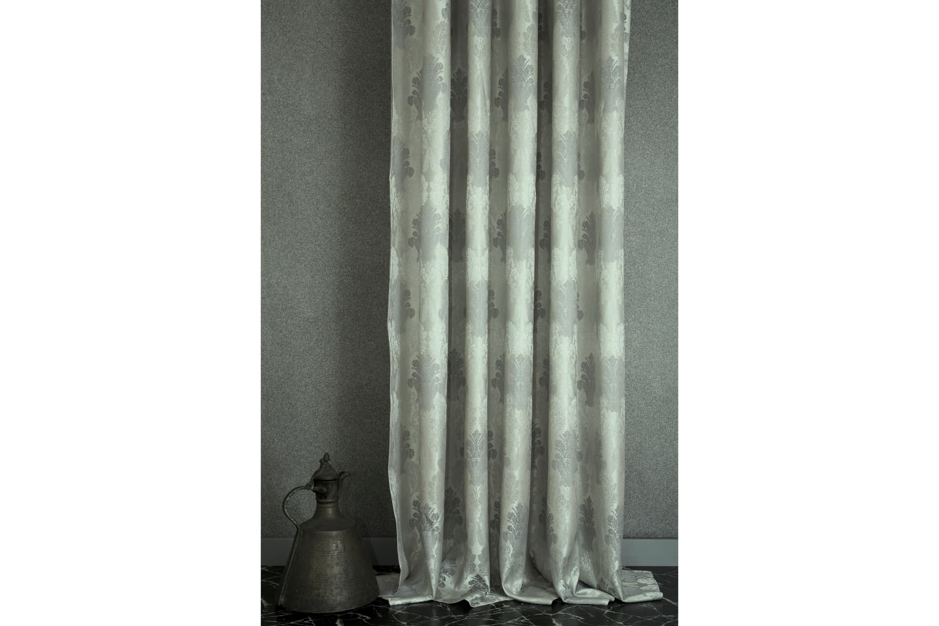 KLASİK DAMASK DESEN PİLESİZ FON PERDE, GRİ, 90X260