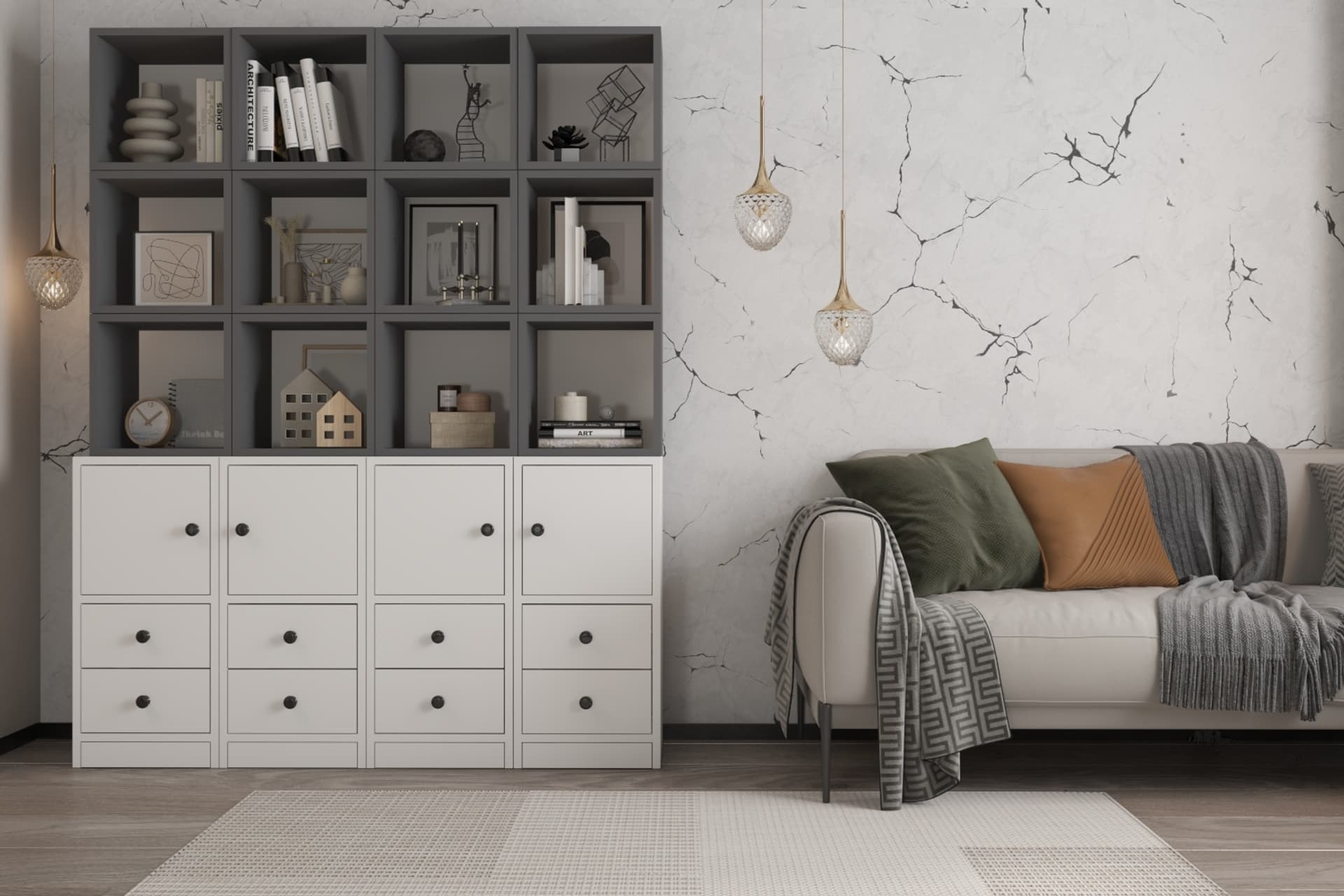 LİNEA BEYAZ ANTRASİT ÇEKMECELİ BÖLMELİ OFİS KİTAPLIĞI NRG KTP 1104