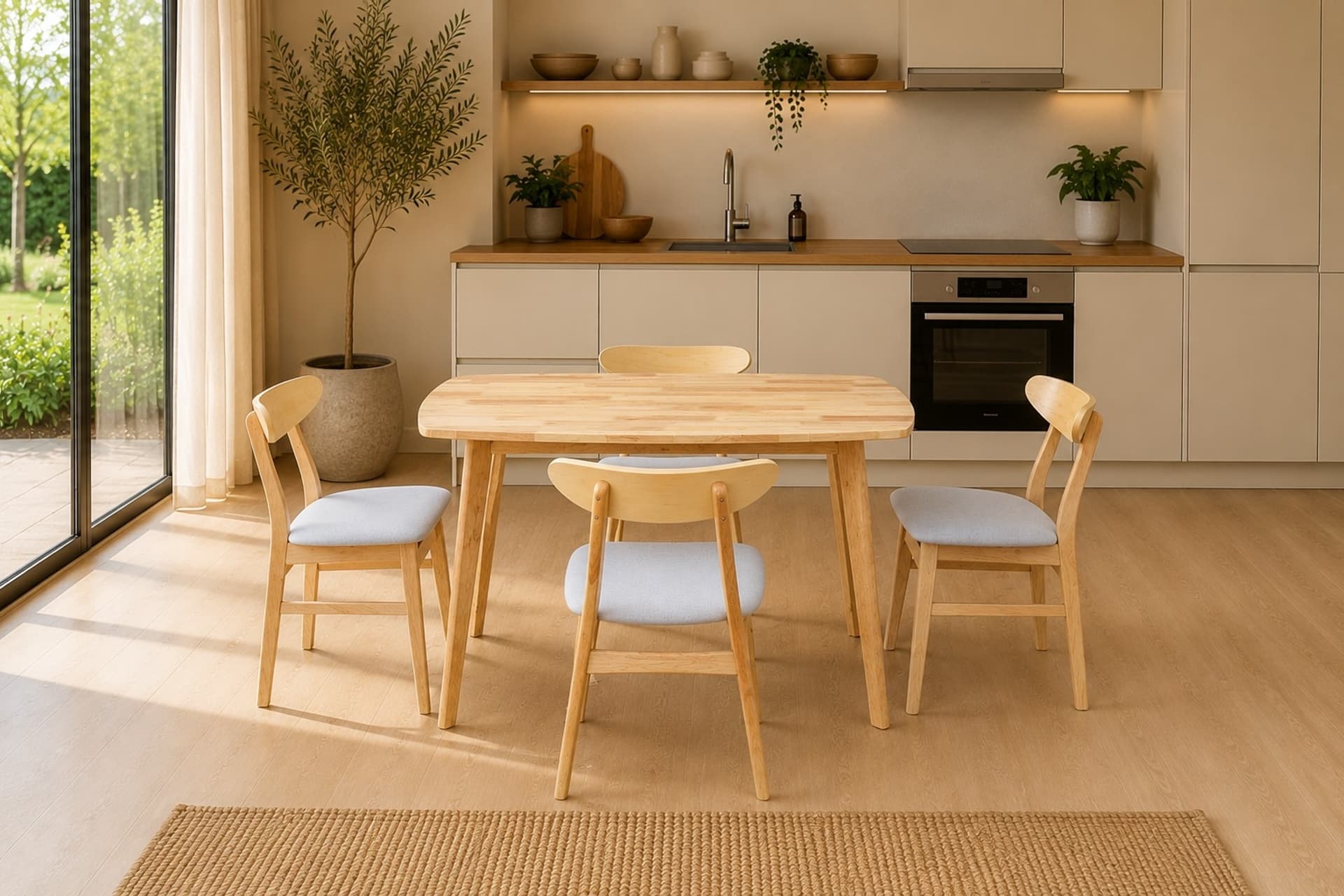 LİNDHOLM MUTFAK MASA TAKIMI, NATURAL, 4 SANDALYELİ, 80X120