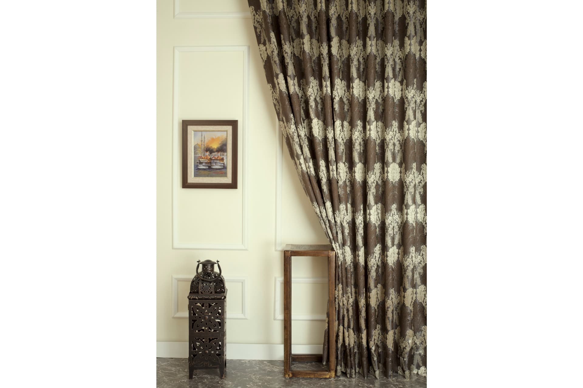 KLASİK DAMASK PİLESİZ FON PERDE, ANTRASİT GOLD, 60X260