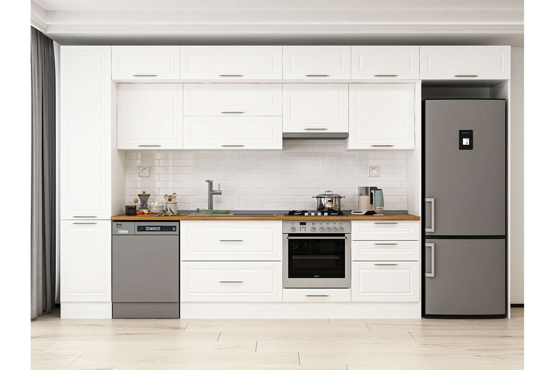 ALVİNKA 395X240 CM KLASİK MEBRAN MUTFAK DOLABI, MBB E90B45S60 1 MEBRAN BEYAZ SUNTALAM