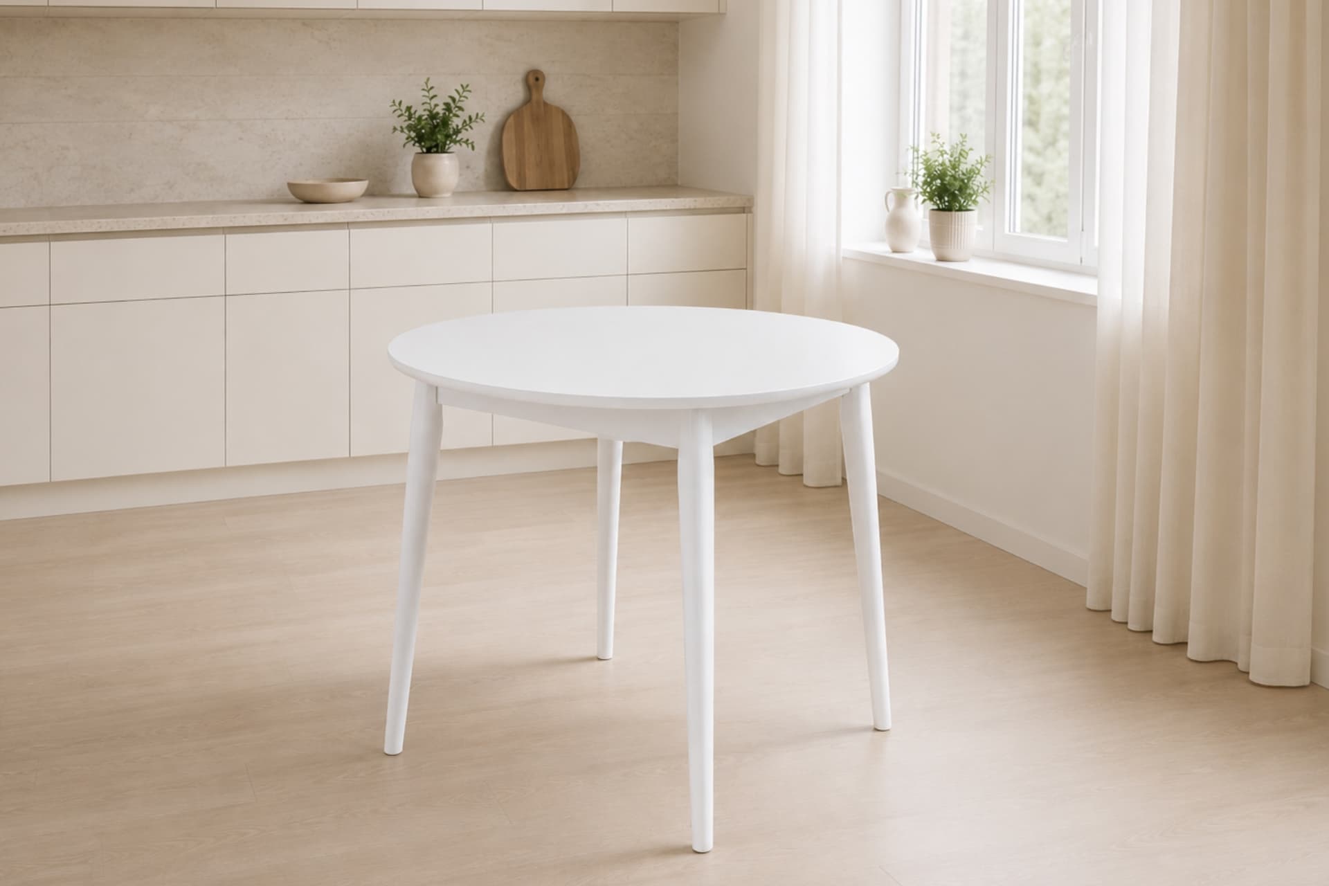 AVANOS YUVARLAK SABİT MDF MUTFAK MASASI, Q90 CM, BEYAZ BEYAZ
