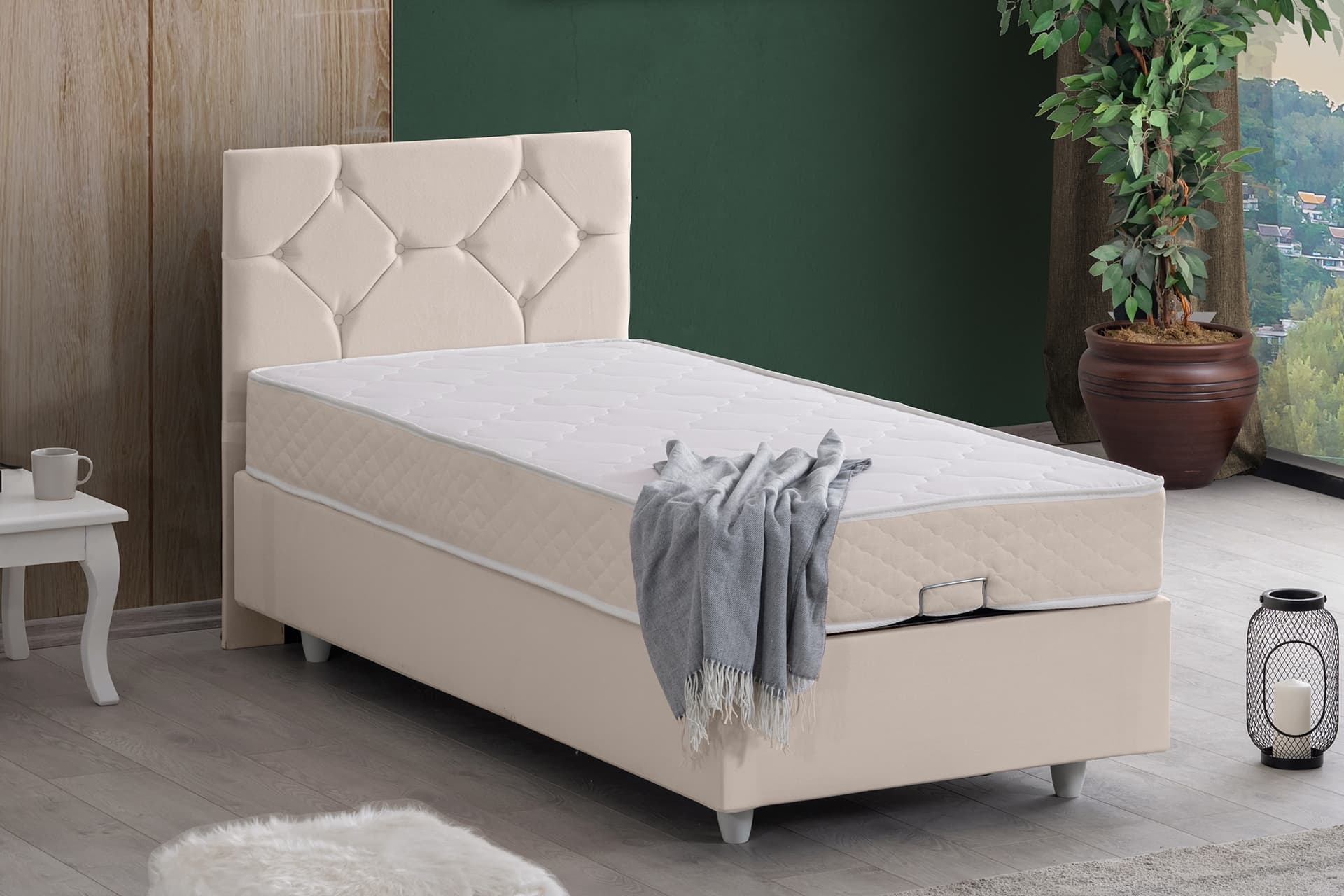 GLAMİS BAZA BAŞLIK VE LETTO YATAK SETİ, KREM, 90X190