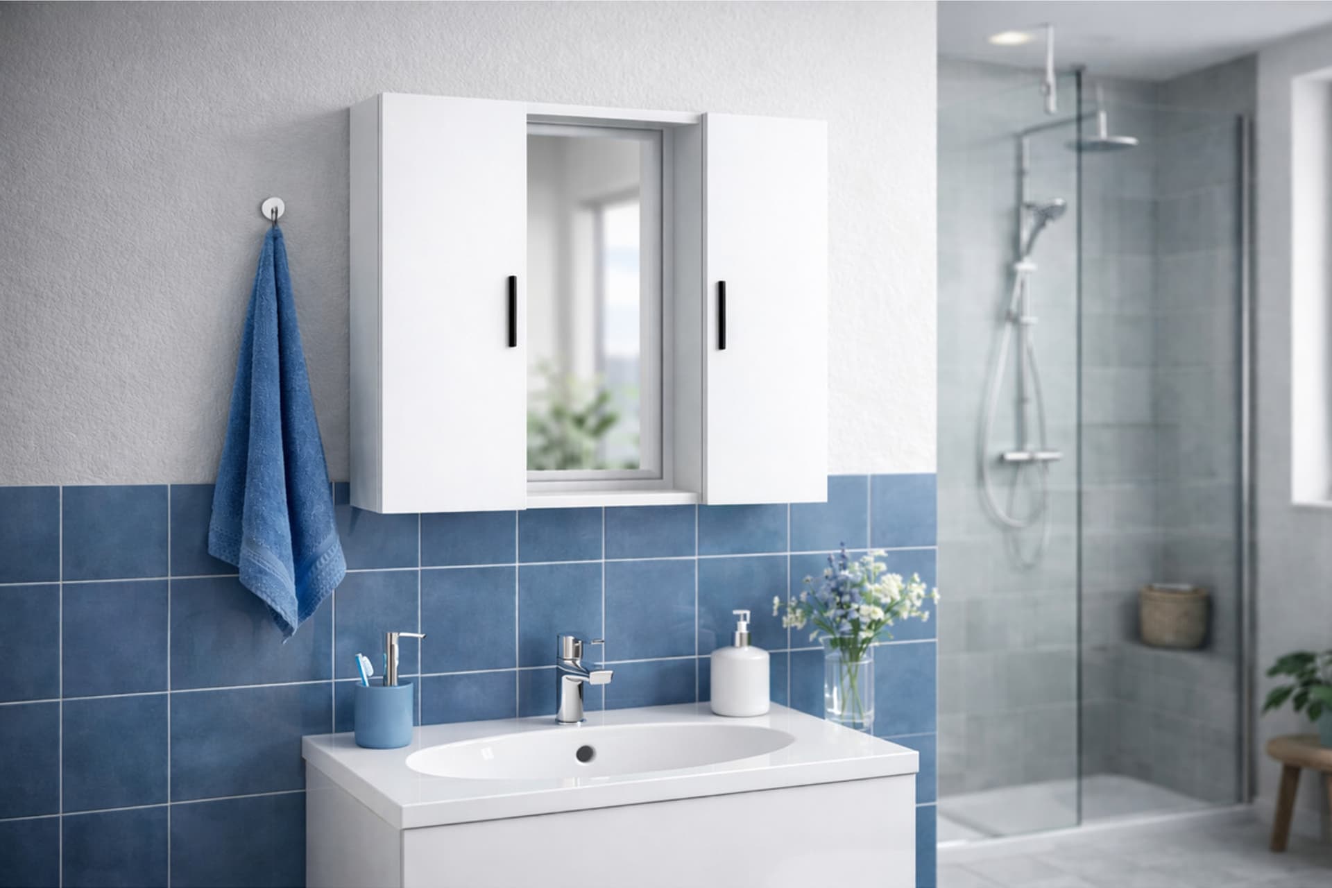 ALESTA BEYAZ AYNALI ÜST BANYO DOLABI, 2 KAPAKLI