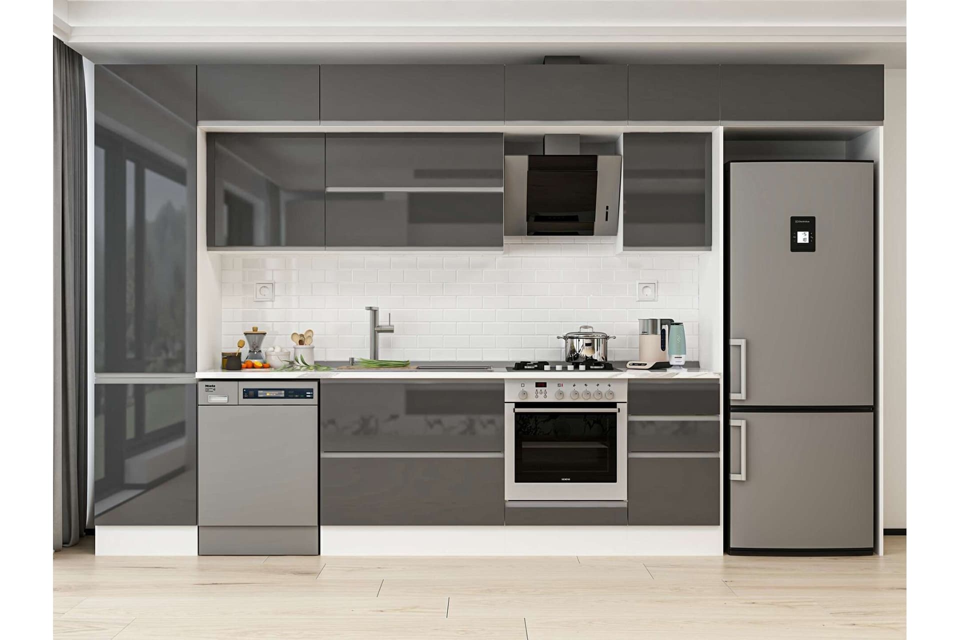 ALVİNKA 385X240 CM MUTFAK DOLABI, MBB E90B50S45 2 ANTRASİT SUNTALAM