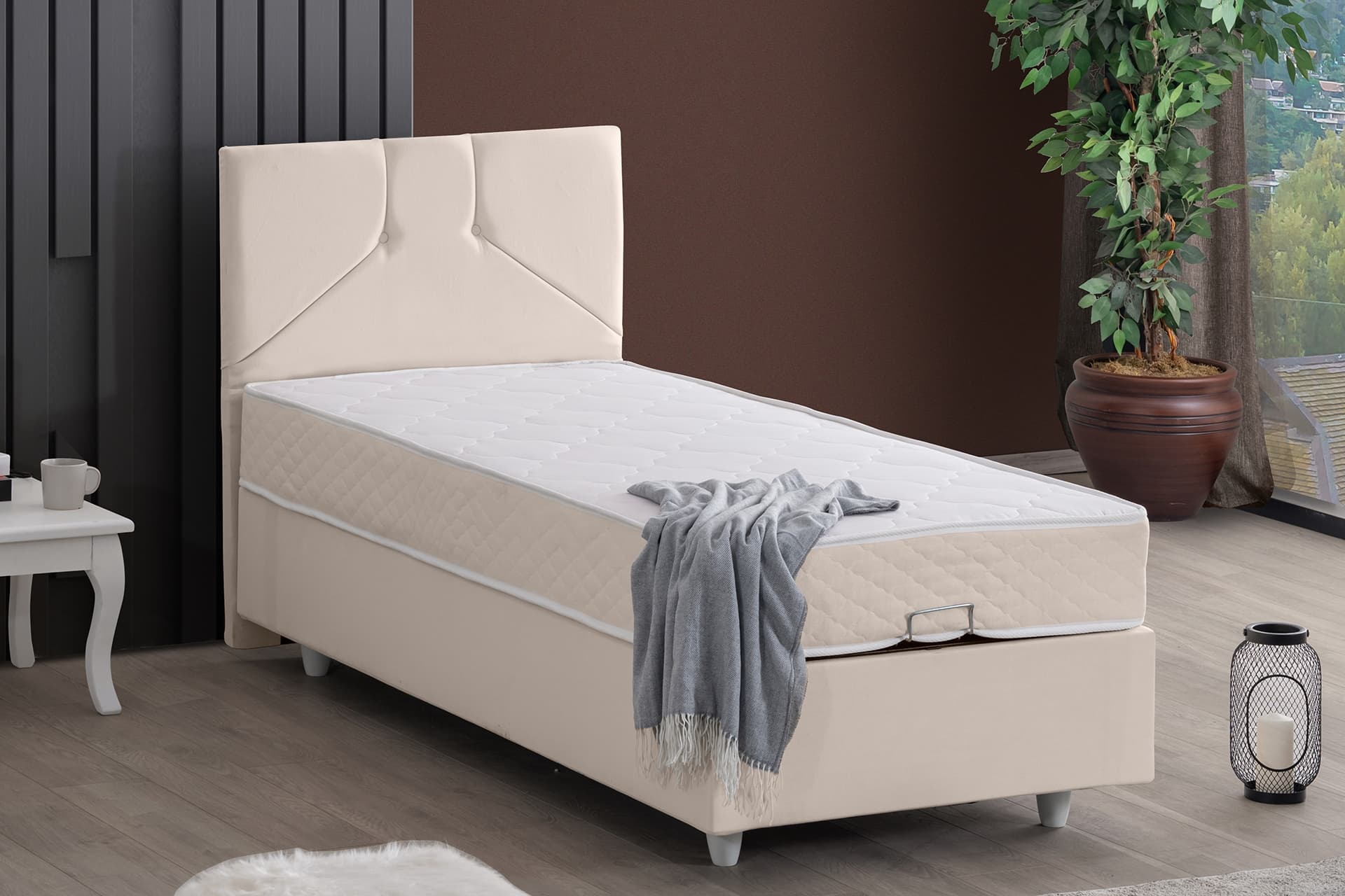 WİCK BAZA BAŞLIK VE LETTO YATAK SETİ, KREM, 90X190