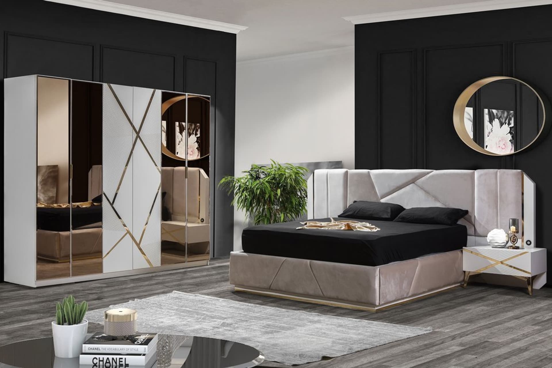 DİAMOND YATAK ODASI TAKIMI, KREM GOLD, 6 KAPAKLI