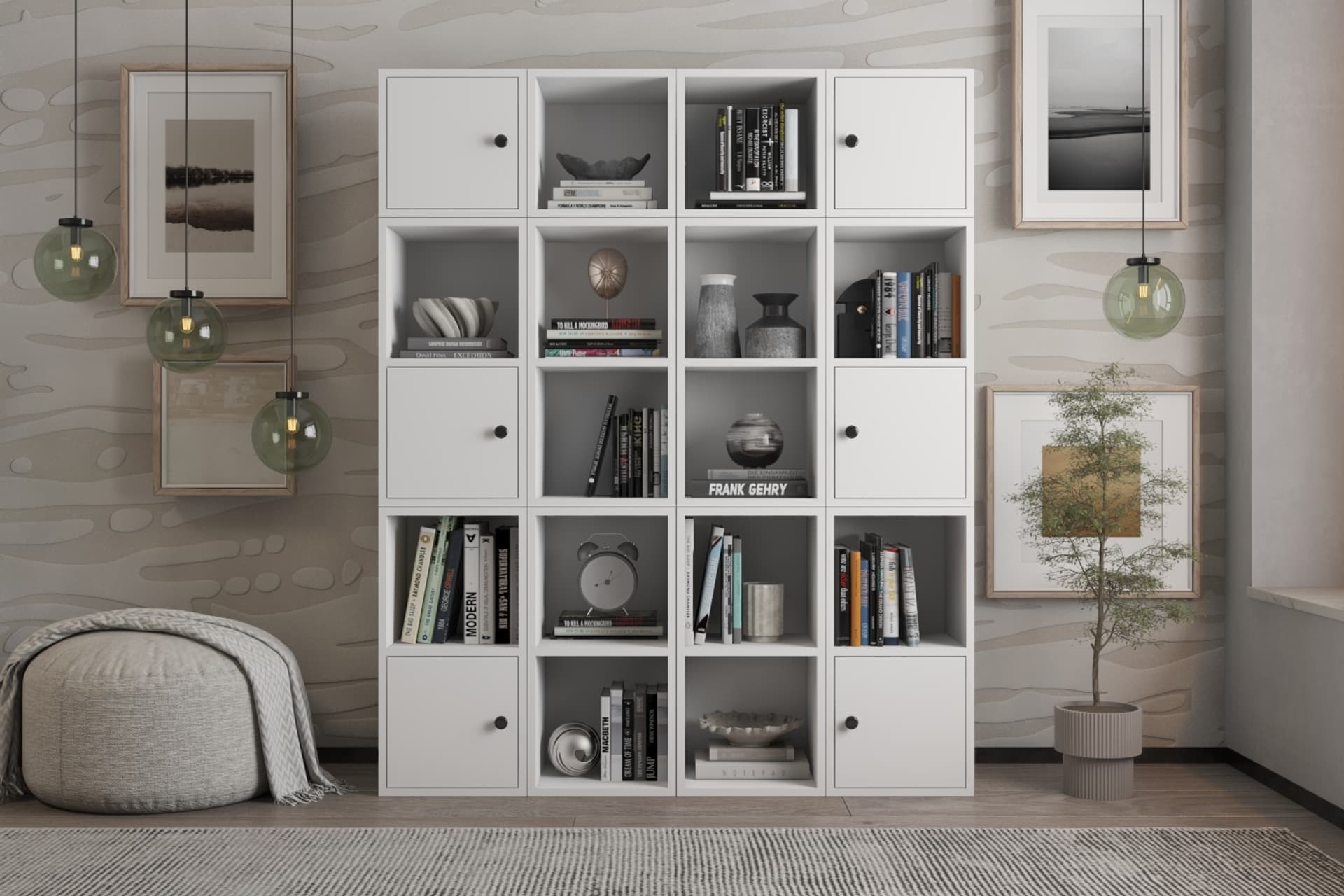 LEKSA 6 KAPAKLI RAFLI KİTAPLIK 130 CM BEYAZ KTP-1112-Ç