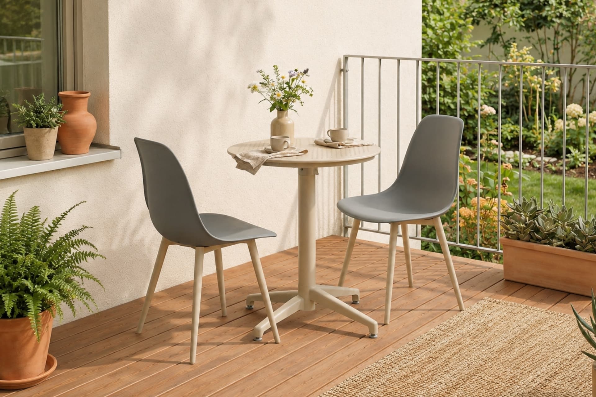 TİLİA BEJ 2 SANDALYELİ BAHÇE BALKON BİSTRO SETİ, GRİ, 60X60 CM