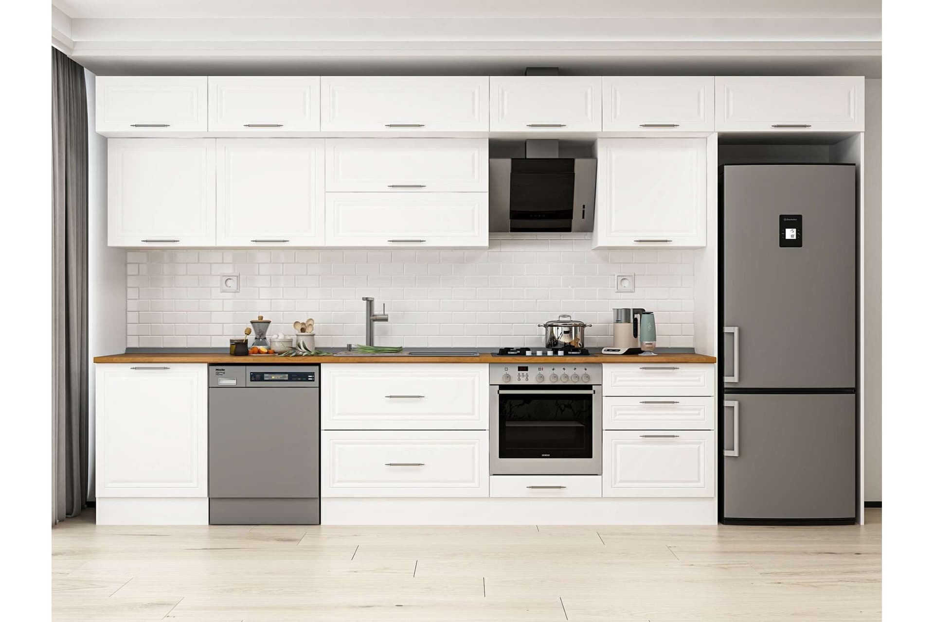 ALVİNKA 410X240 CM KLASİK MEBRAN MUTFAK DOLABI, MB E90S60S60 2 MEBRAN BEYAZ SUNTALAM