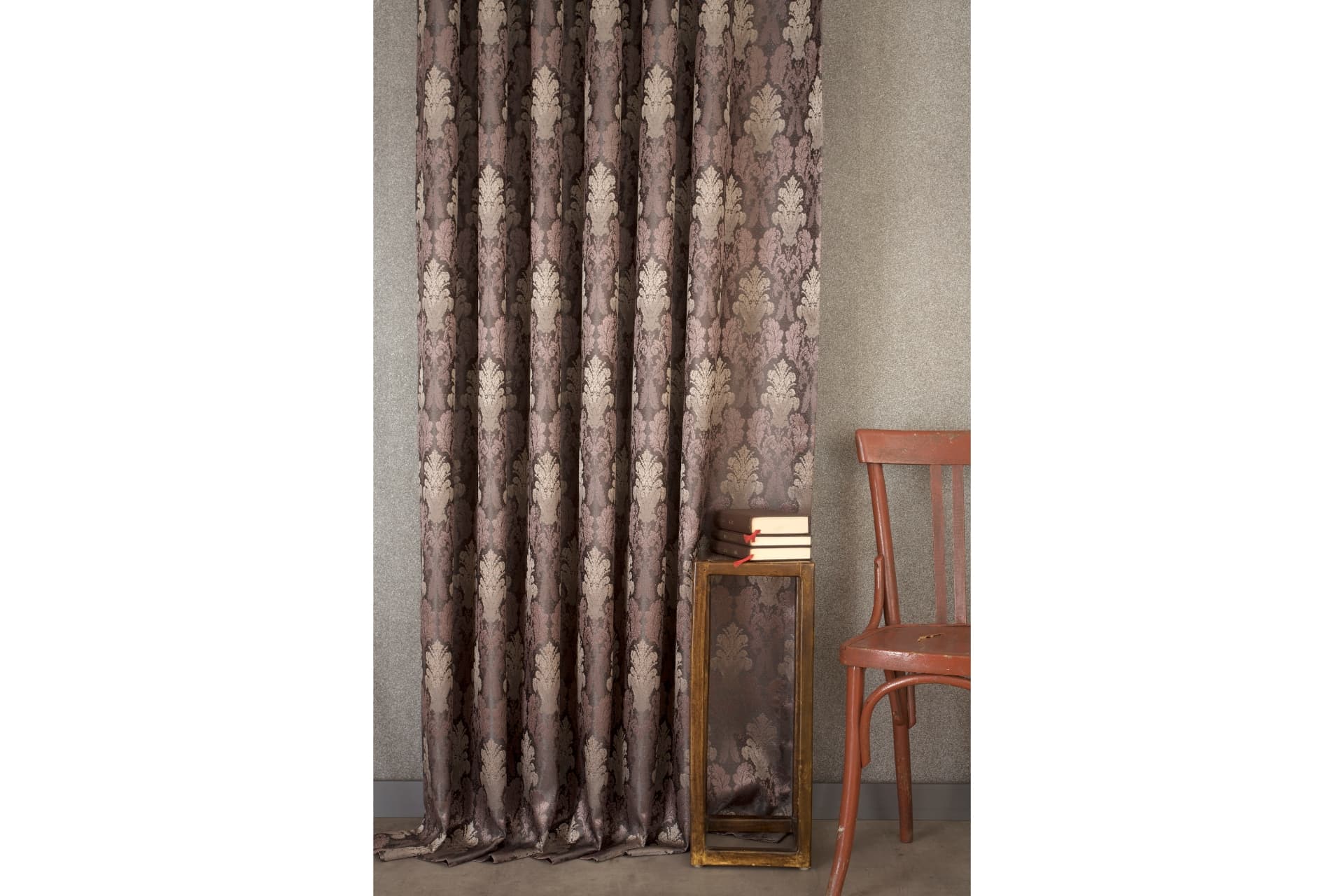 KLASİK DAMASK PİLESİZ FON PERDE, ANTRASİT MÜRDÜM, 60X260