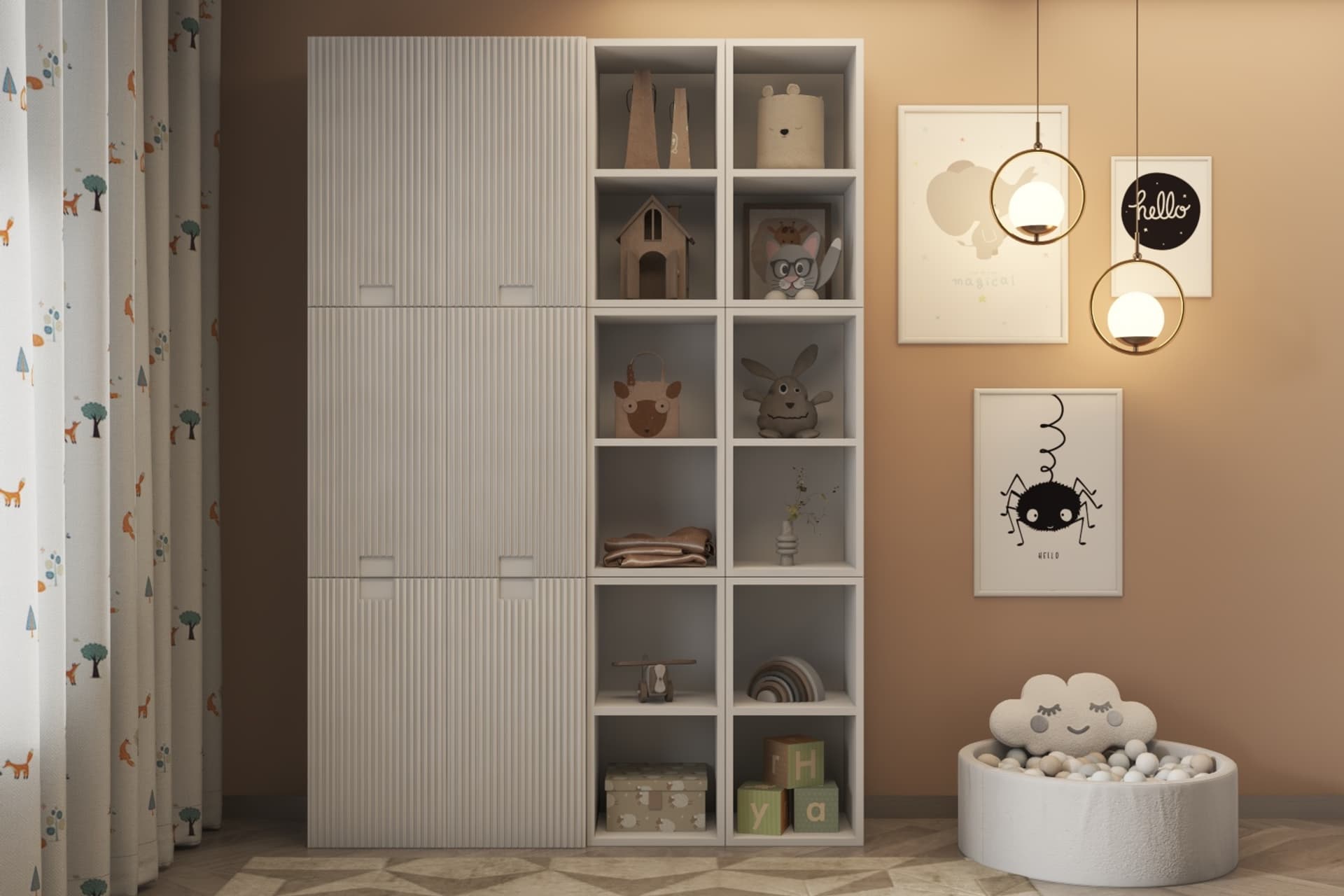 LEON DESENLİ KAPAKLI ÇOCUK KİTAPLIĞI BEYAZ ÇOK AMAÇLI DÜZENLEYİCİ ÇOCUK ODASI DOLABI NRG OD 1013