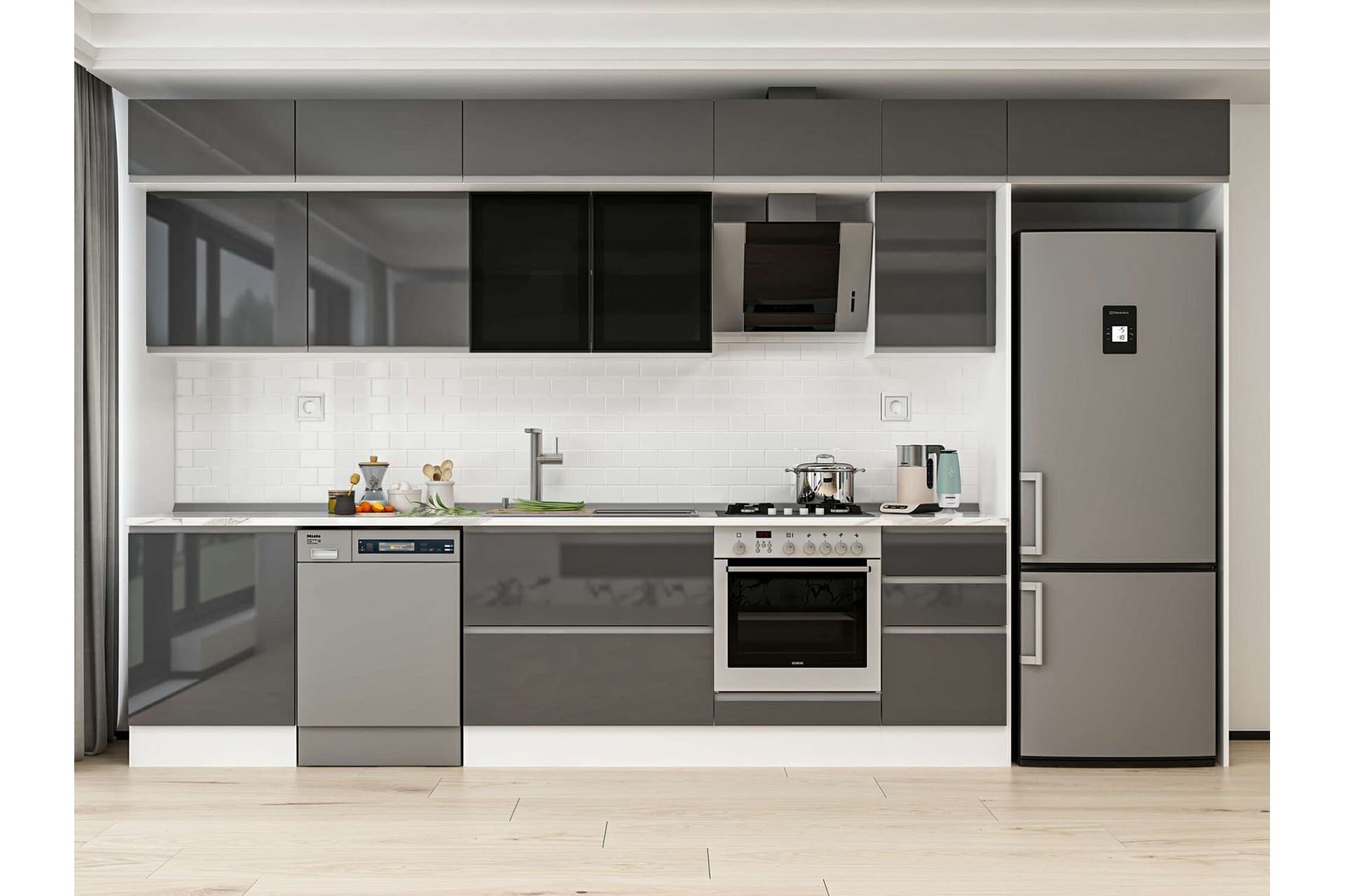 ALVİNKA 385X240 CM MUTFAK DOLABI, MB E80S60S45 3 ANTRASİT SUNTALAM