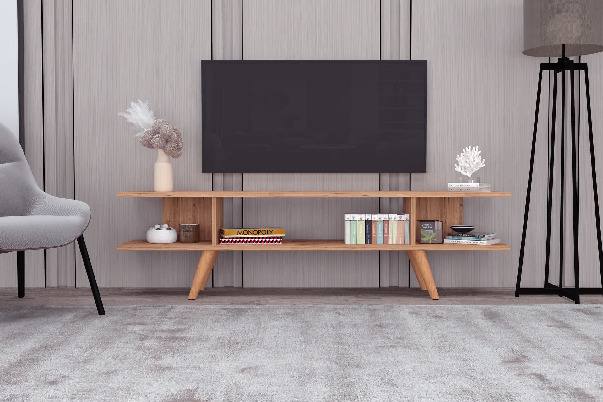 EKO TV SEHPASI, AHŞAP AYAKLI, ATLANTİK ÇAM 160 CM