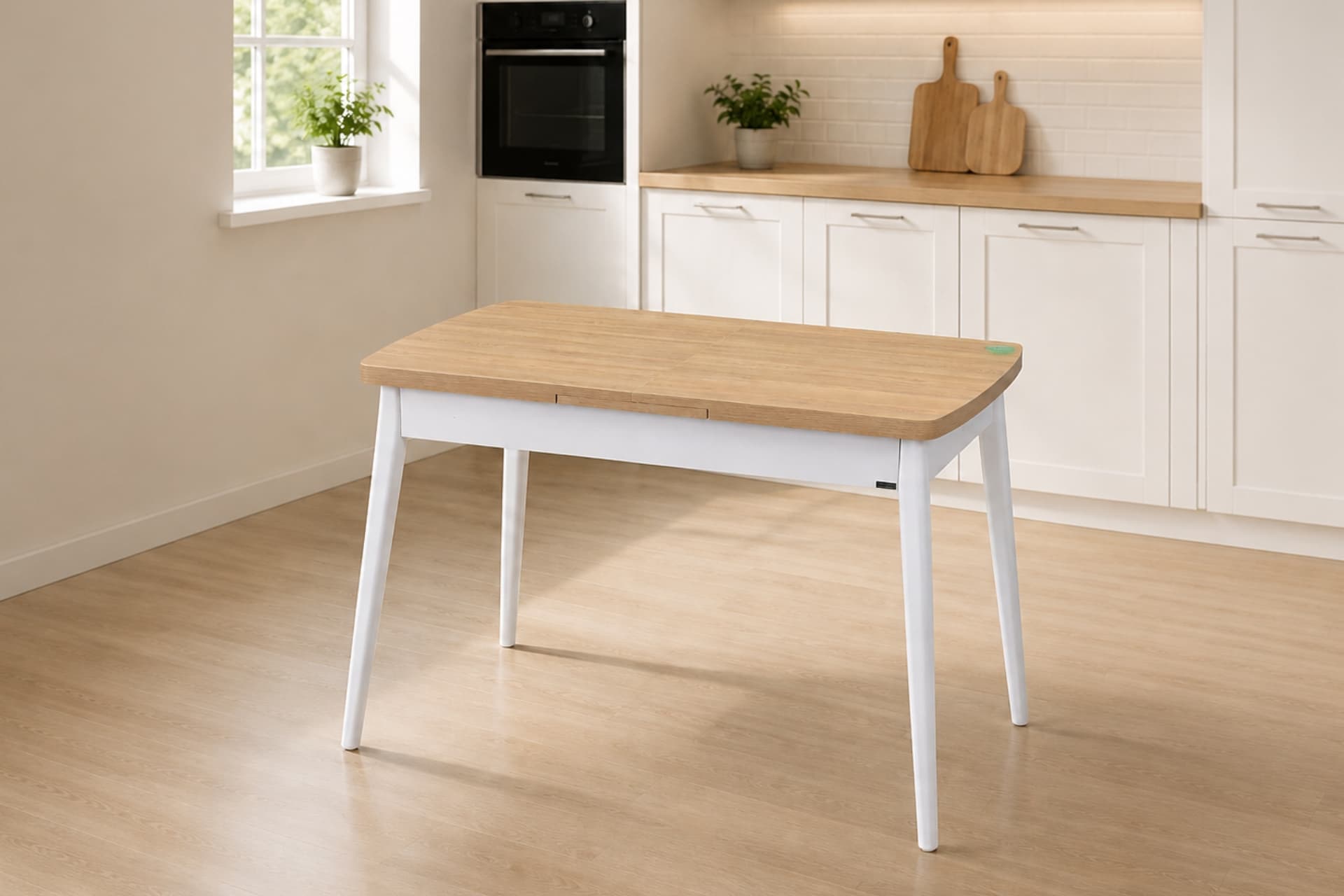 AVANOS AHŞAP AYAK AÇILIR KAPANIR MDF MUTFAK MASASI, 70X120+30 CM, NATUREL BEYAZ