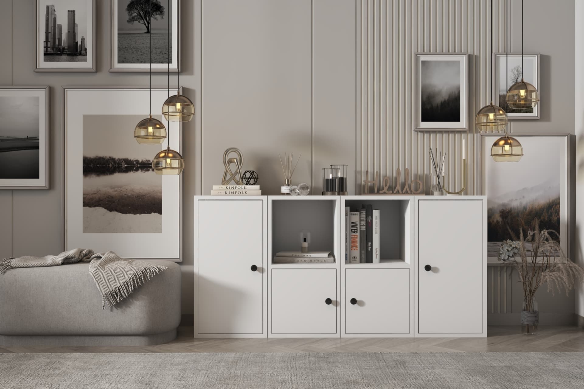 CONSOLA DÖRT KAPAKLI RAFLI BEYAZ KONSOL ÇITASIZ KNS-1171-Ç