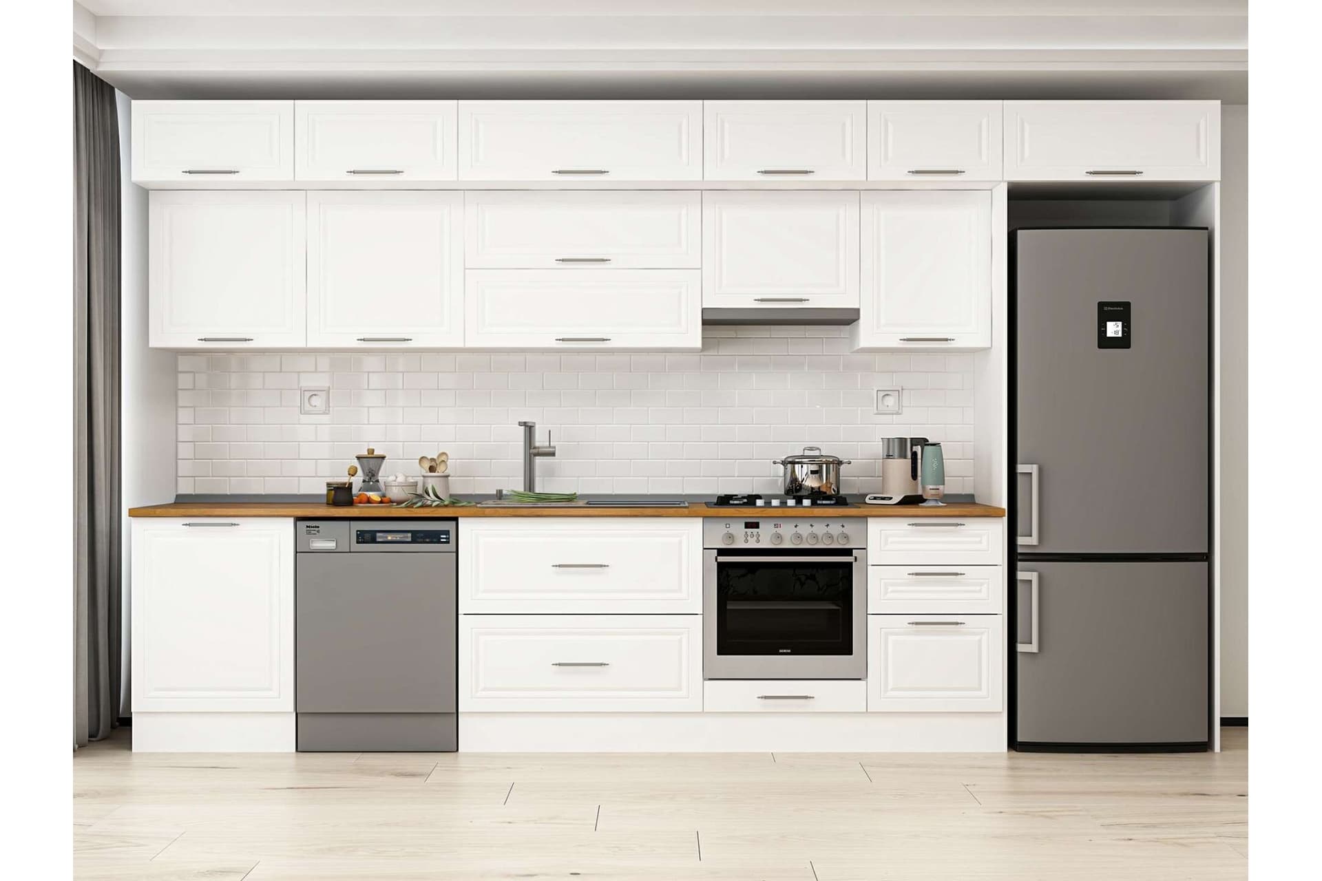 ALVİNKA 400X240 CM KLASİK MEBRAN MUTFAK DOLABI, MB E90S60S50 1 MEBRAN BEYAZ SUNTALAM