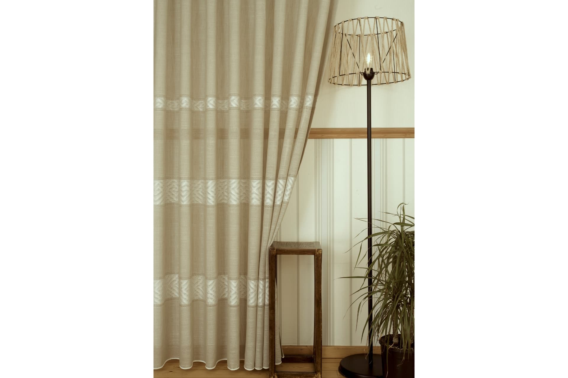 VRC DESEN KETEN PİLESİZ TÜL PERDE, BEJ RENGİ, 100X260