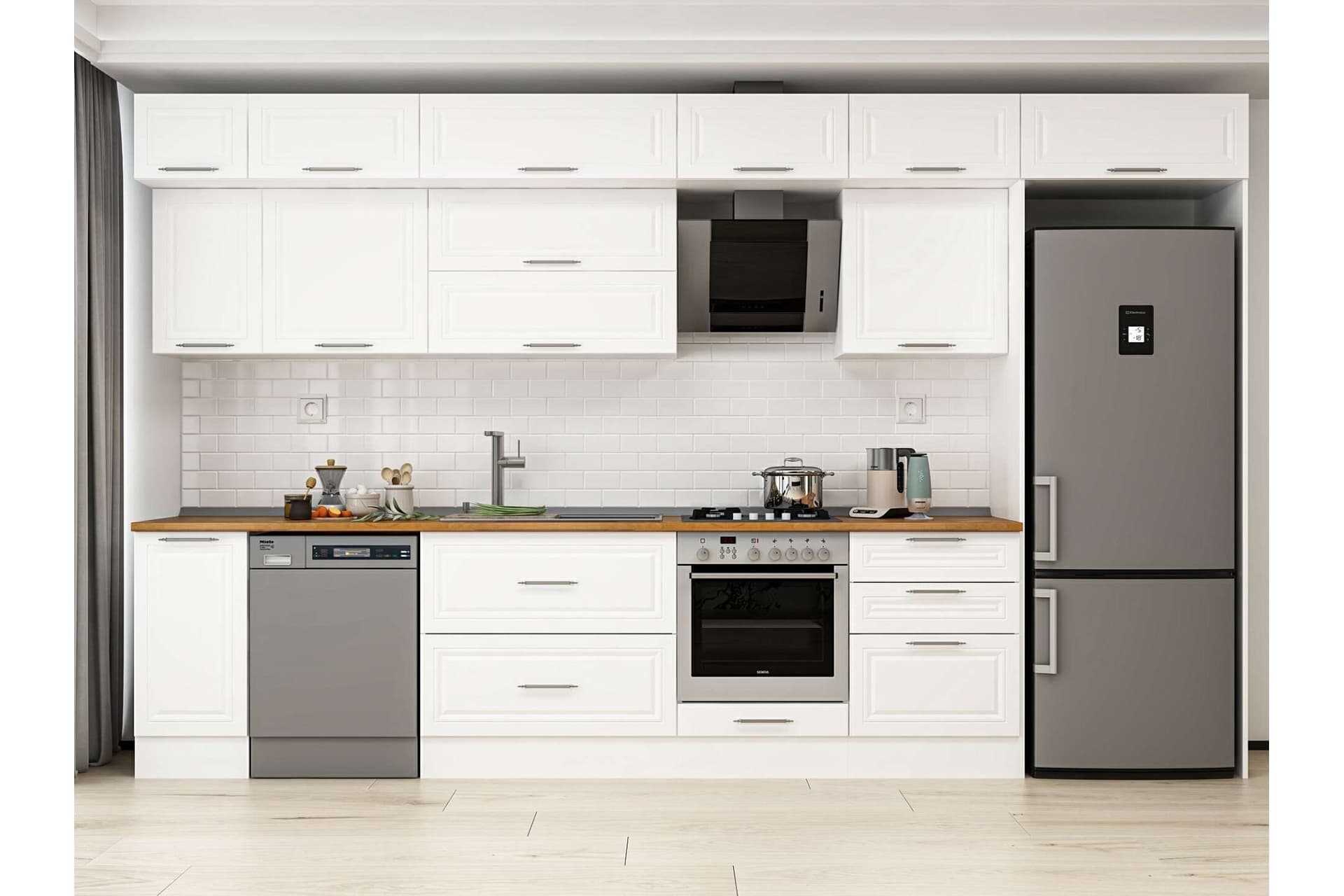 ALVİNKA 380X240 CM KLASİK MEBRAN MUTFAK DOLABI, MB E80S40S60 2 MEBRAN BEYAZ SUNTALAM