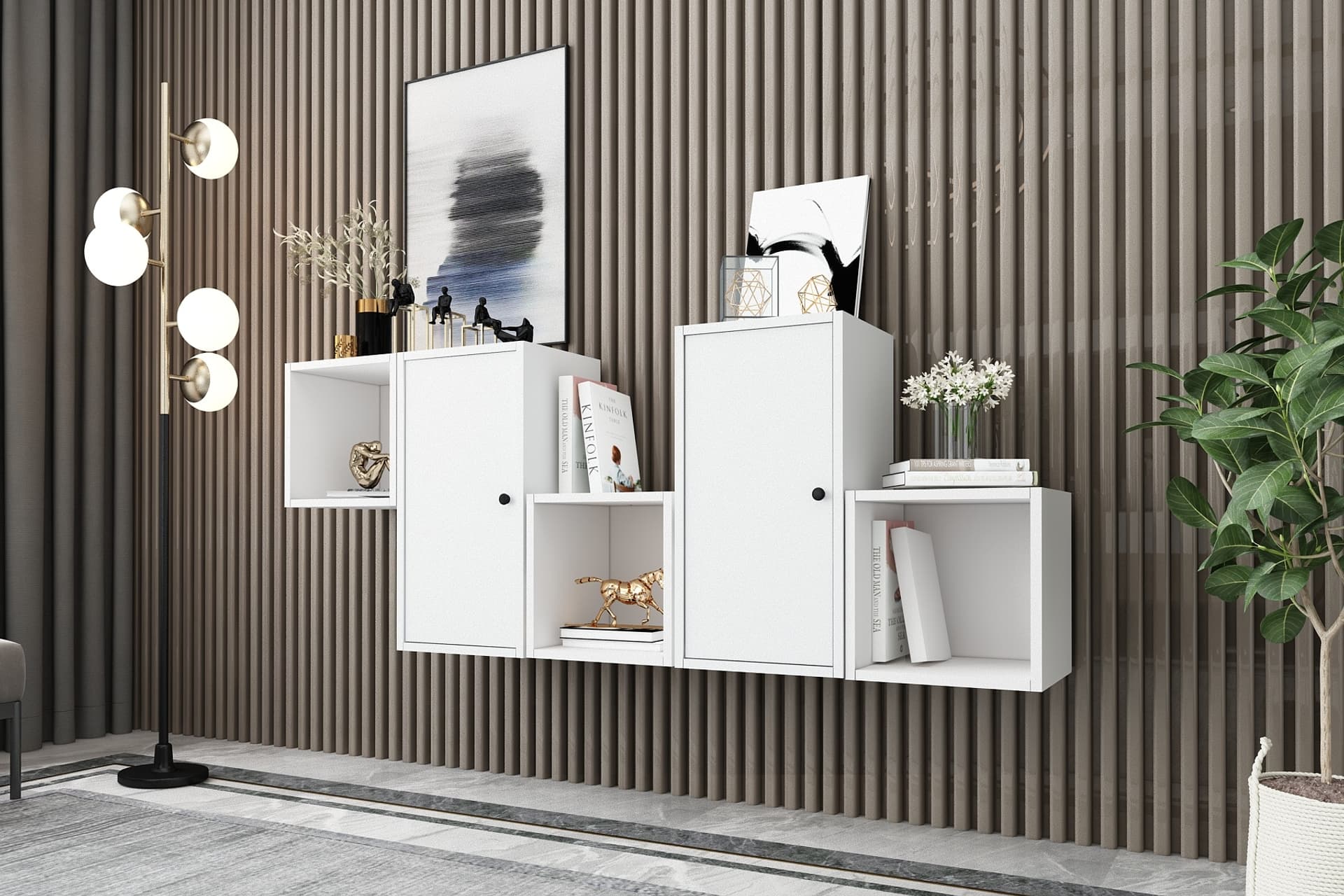LENO 2 KAPAKLİ RAFLİ DUVARA MONTE AYAKSİZ DRESUAR BEYAZ 170 CM DRS-1012-Ç