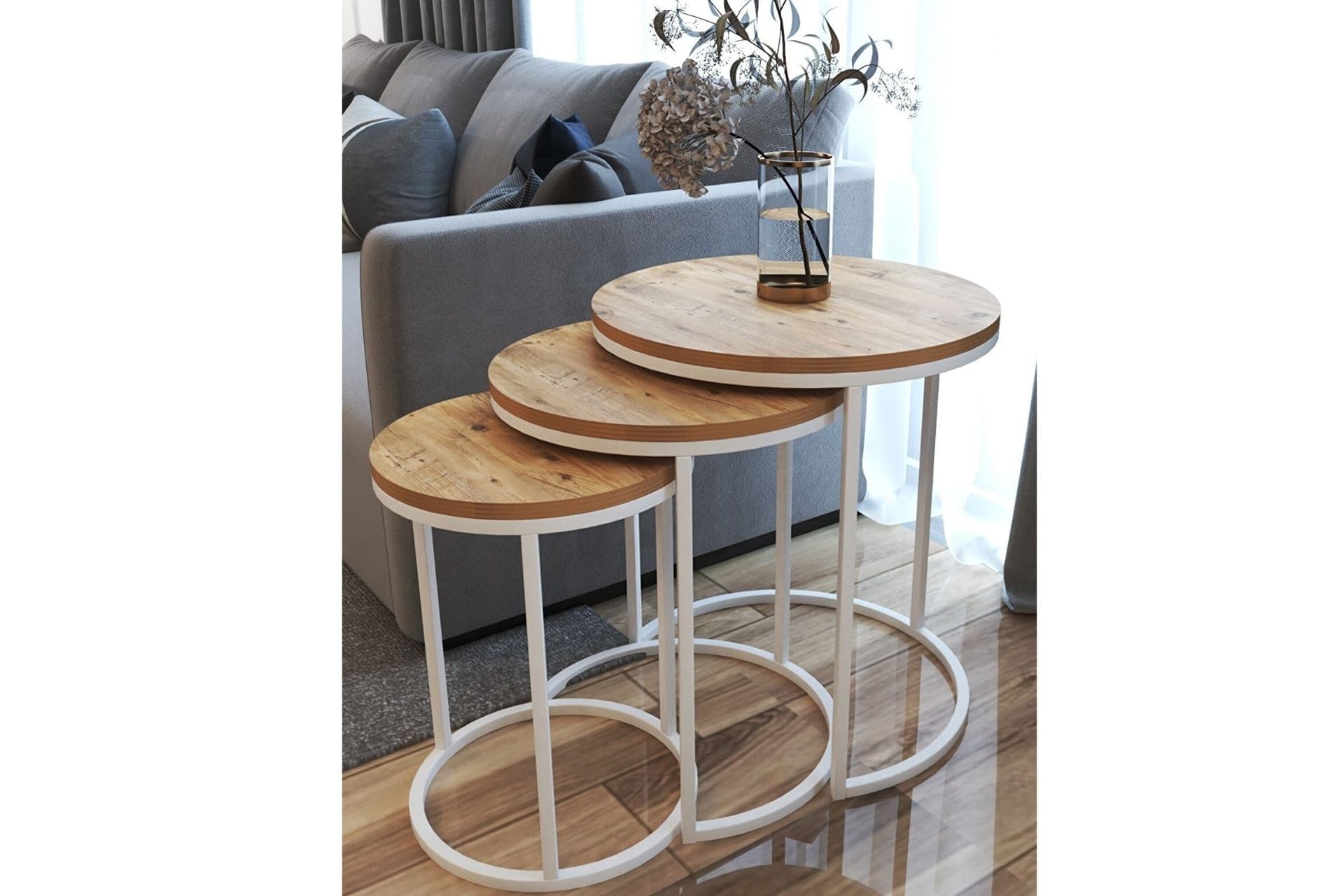 TUBİHOME ZİGON SEHPA TAKIMI, YUVARLAK, MEŞE