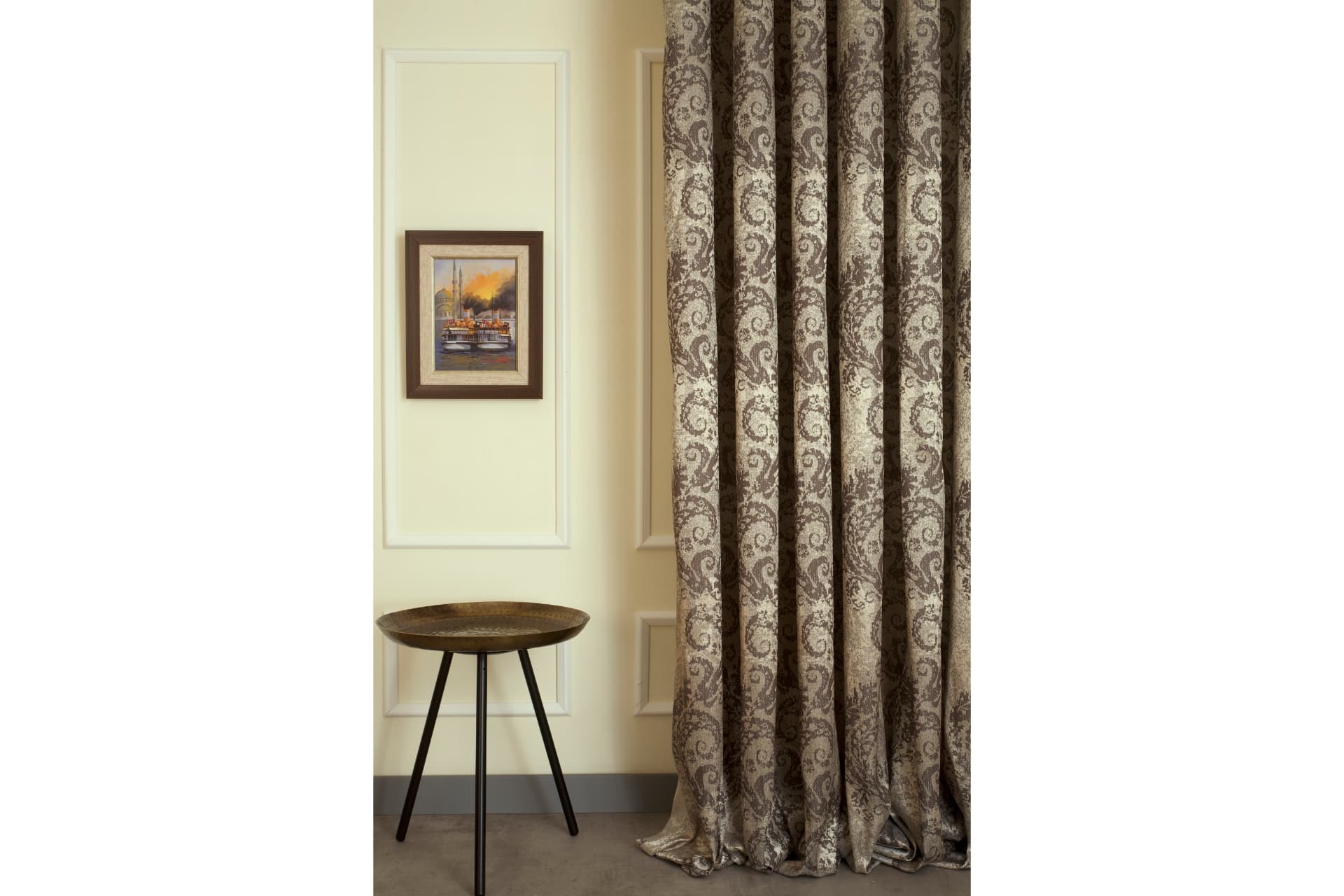 FON PERDE DAMASK DESEN KOYU KAHVE 1-2 SEYREK PİLE 90X260