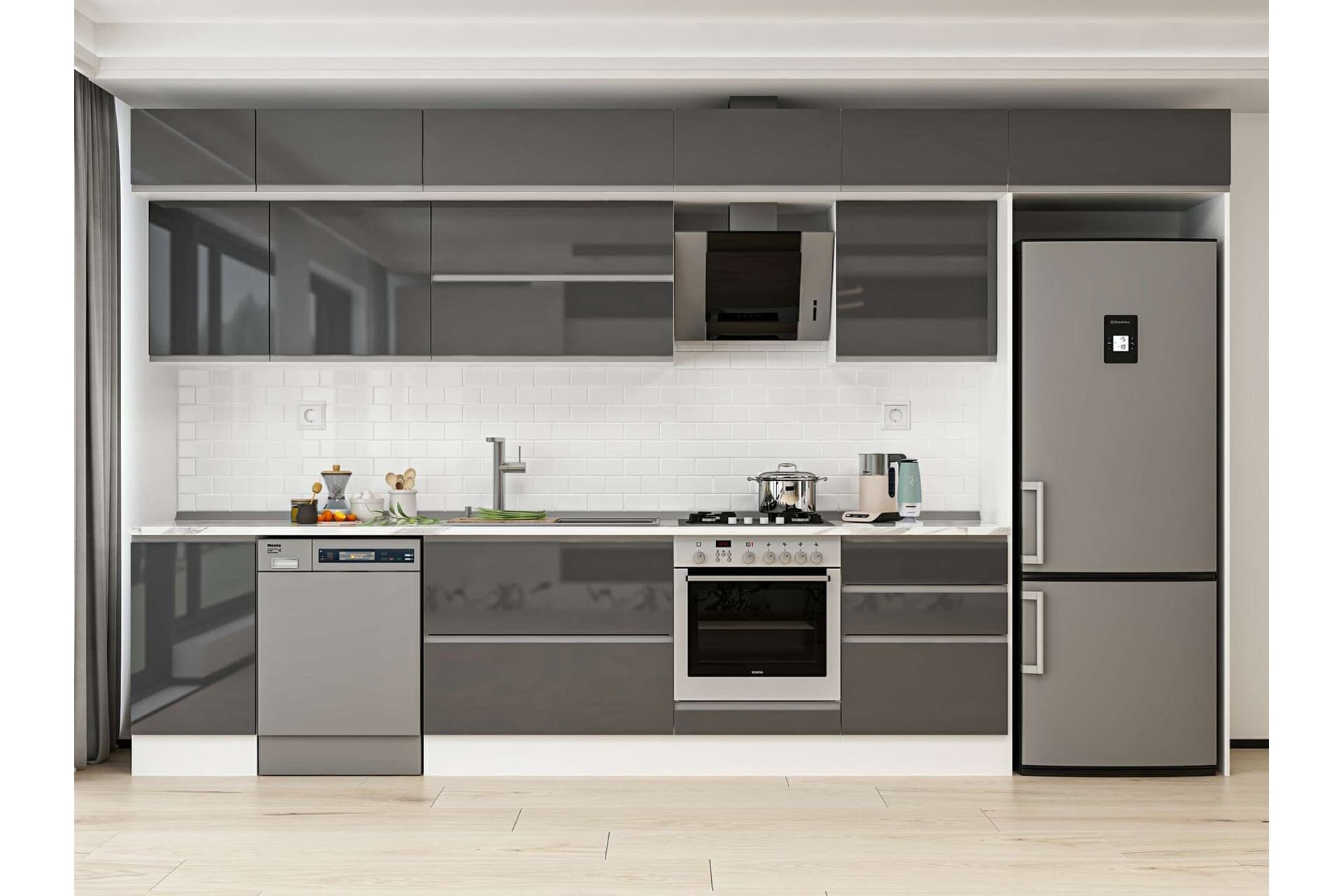 ALVİNKA 385X240 CM MUTFAK DOLABI, MB E80S45S60 2 ANTRASİT SUNTALAM
