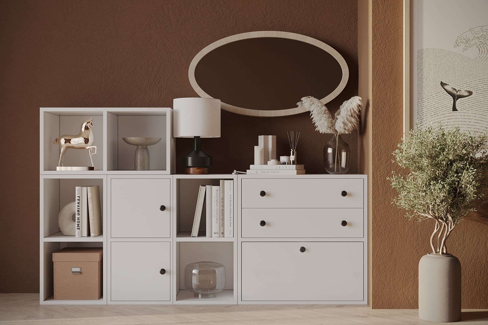 LENO ÇEKMECELİ VE KAPAKLI ÇOK AMAÇLI DOLAP, KONSOL VE DÜZENLEYİCİ DRESUAR KBR-DRS-1005