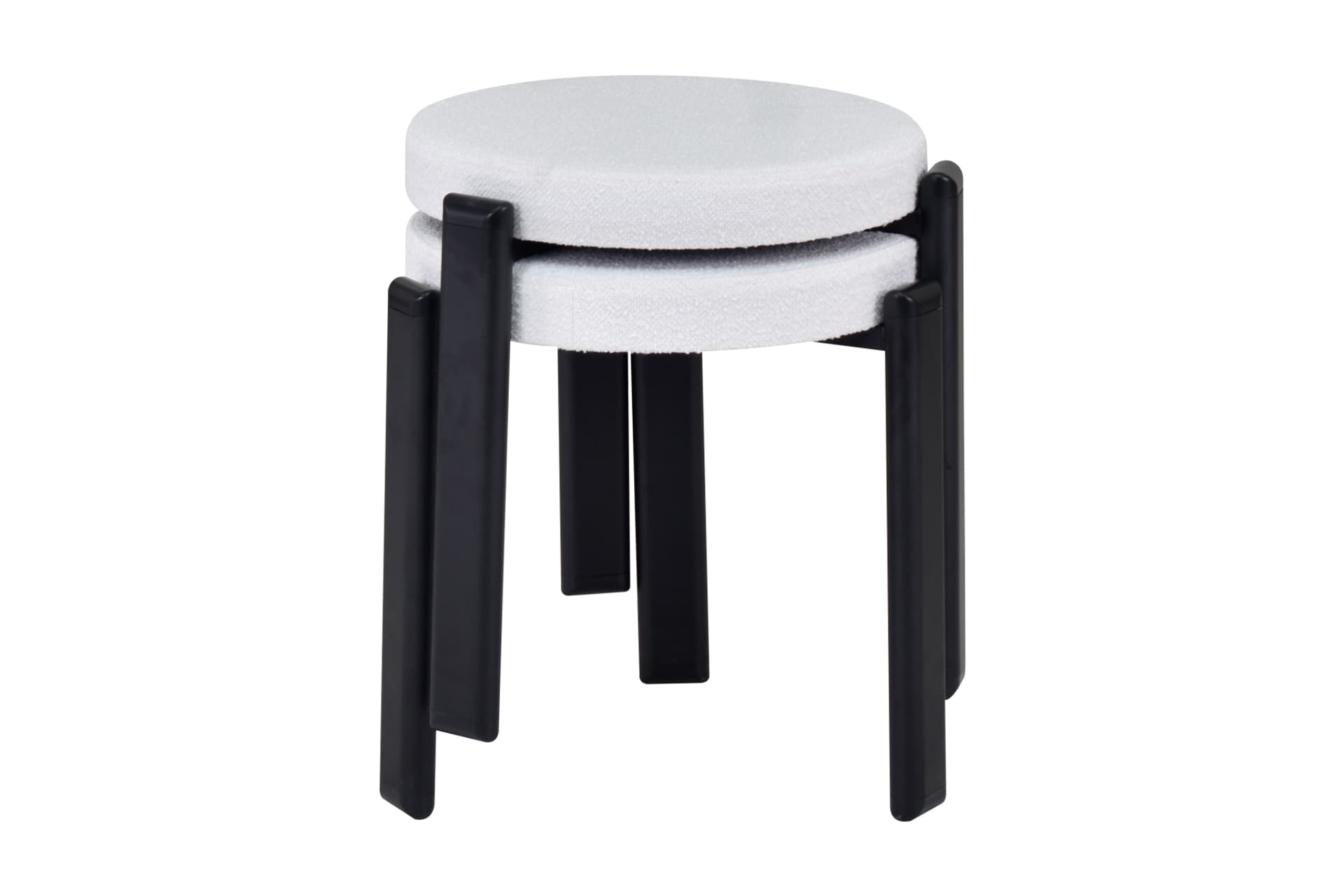 TERAS SİYAH METAL AYAK TEDDY KUMAŞ İSTİFLENEBİLİR TABURE, 2 ADET, BEYAZ