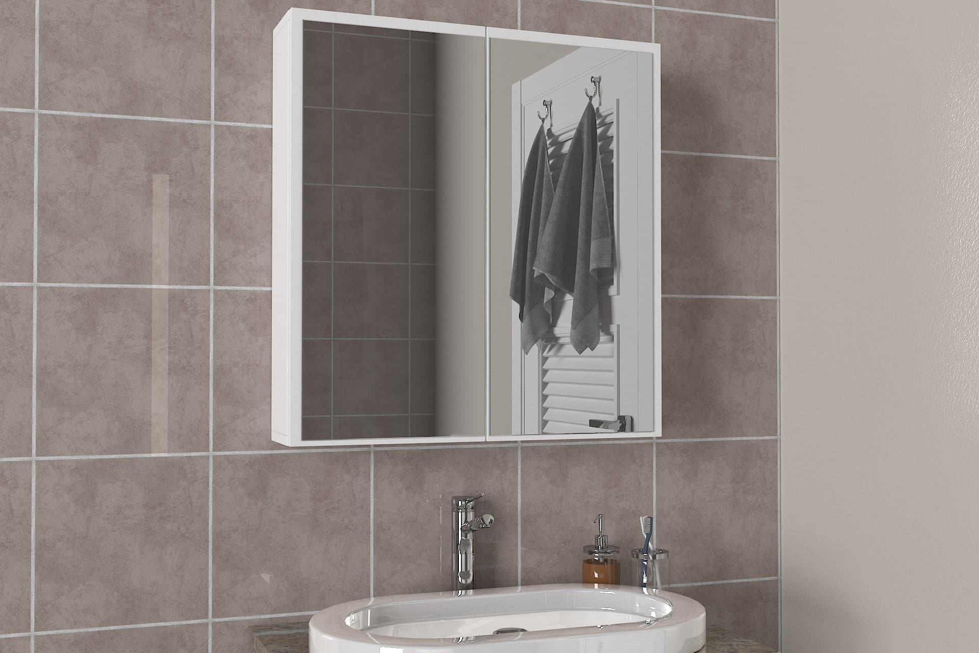 DORPEK PRİYA ÇOK AMAÇLI BANYO DOLABI, AYNALI, BEYAZ
