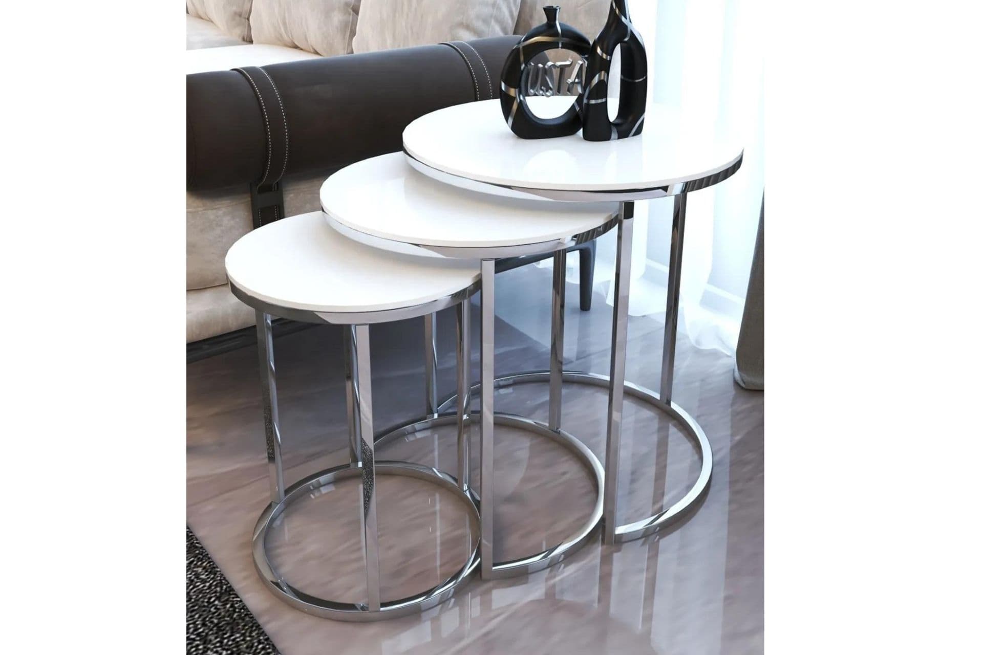 TUBİHOME MDF TABLA ZİGON SEHPA, GÜMÜŞ BEYAZ