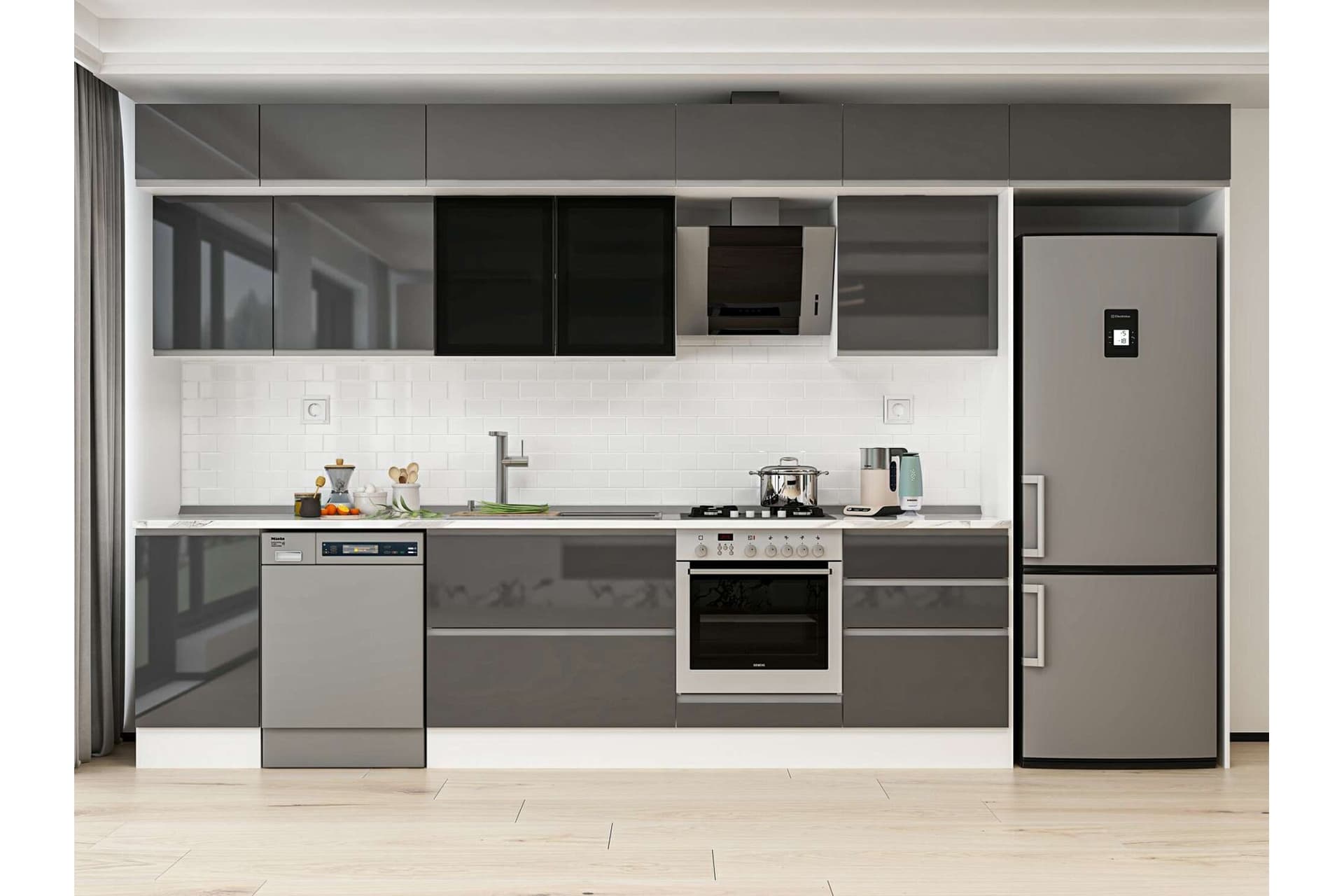 ALVİNKA 385X240 CM MUTFAK DOLABI, MB E80S45S60 3 ANTRASİT SUNTALAM