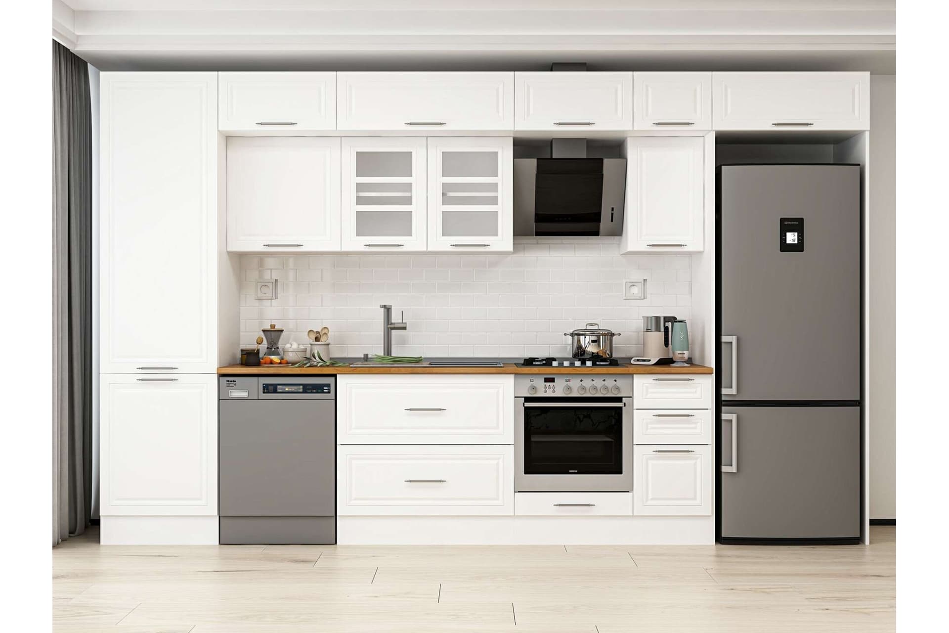 ALVİNKA 380X240 CM KLASİK MEBRAN MUTFAK DOLABI, MBB E80B60S40 3 MEBRAN BEYAZ SUNTALAM