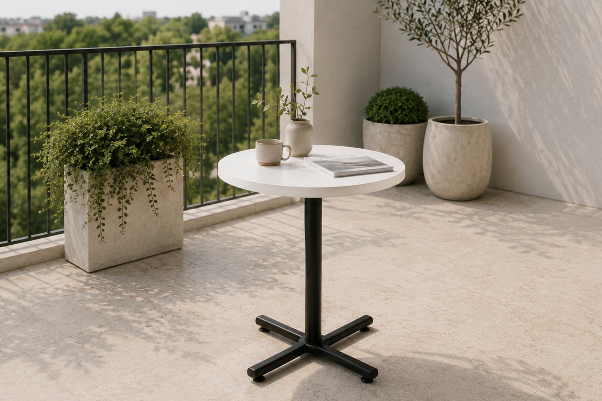PAYAS METAL AYAK MUTFAK BAHÇE BALKON BİSTRO VE CAFE MASASI, 70X70 CM, BEYAZ SİYAH