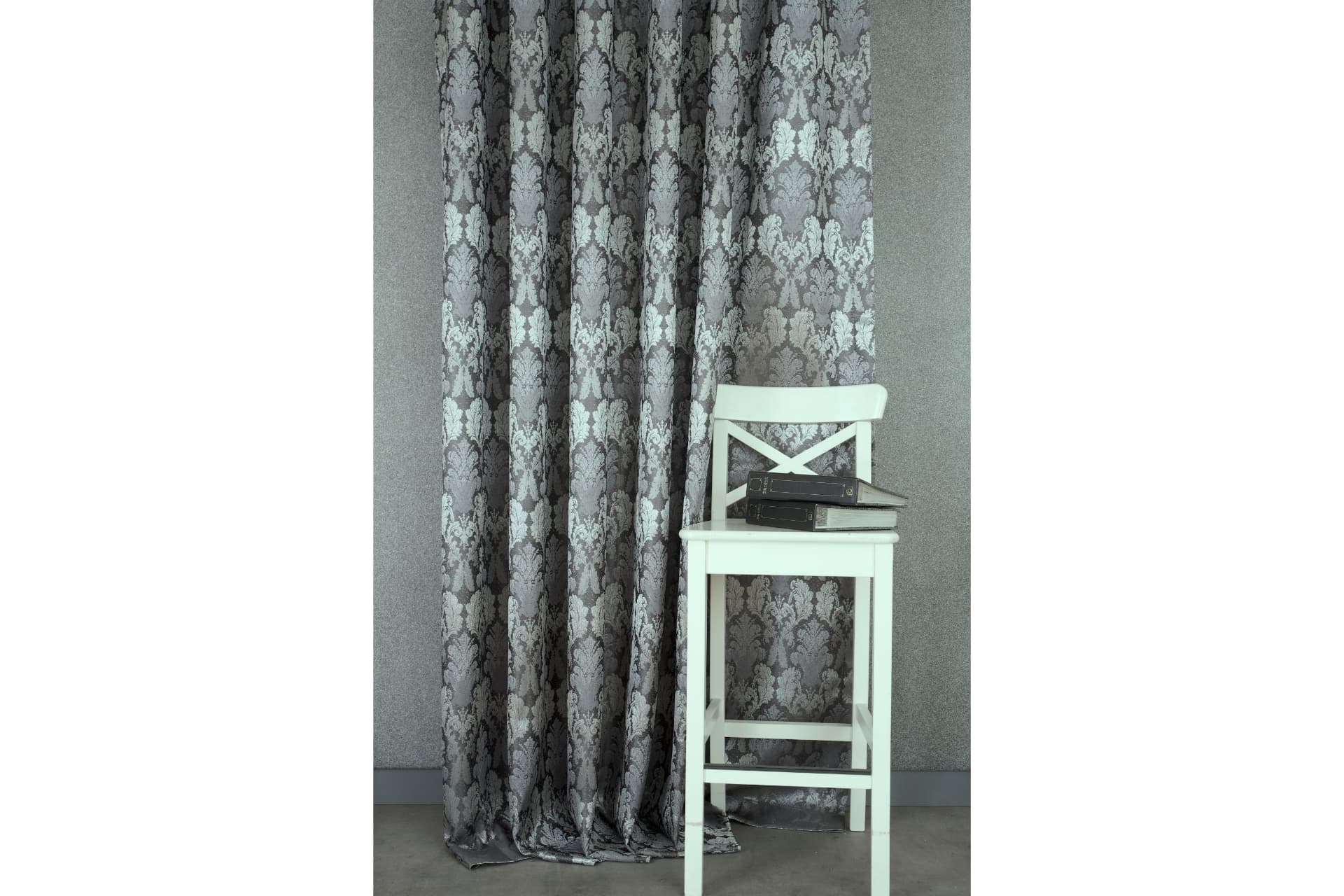 KLASİK DAMASK PİLESİZ FON PERDE, ANTRASİT GÜMÜŞ, 60X260