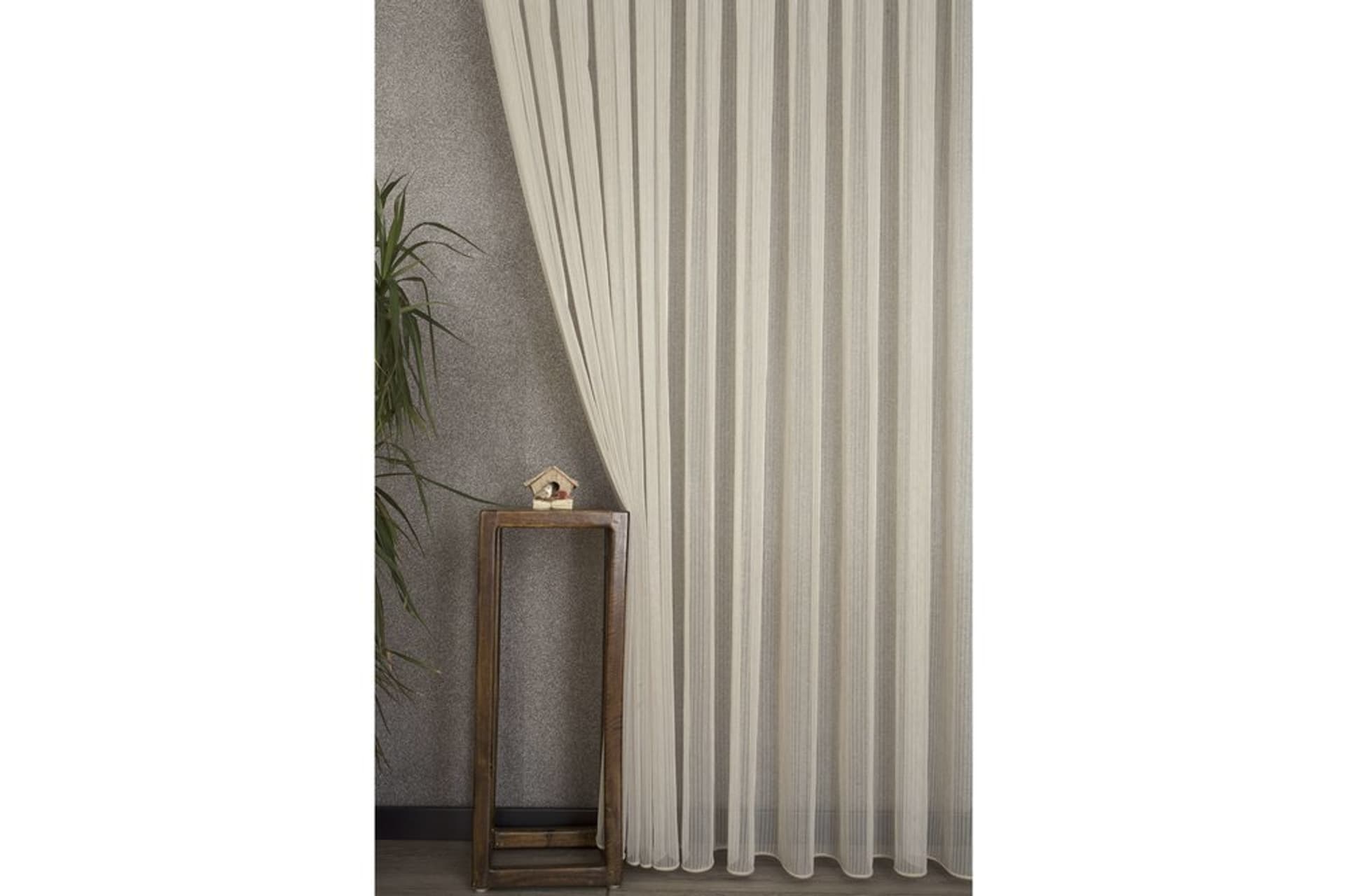 MASSARELLİ ÇİZGİLİ TÜL BEJ PİLESİZ 100X260