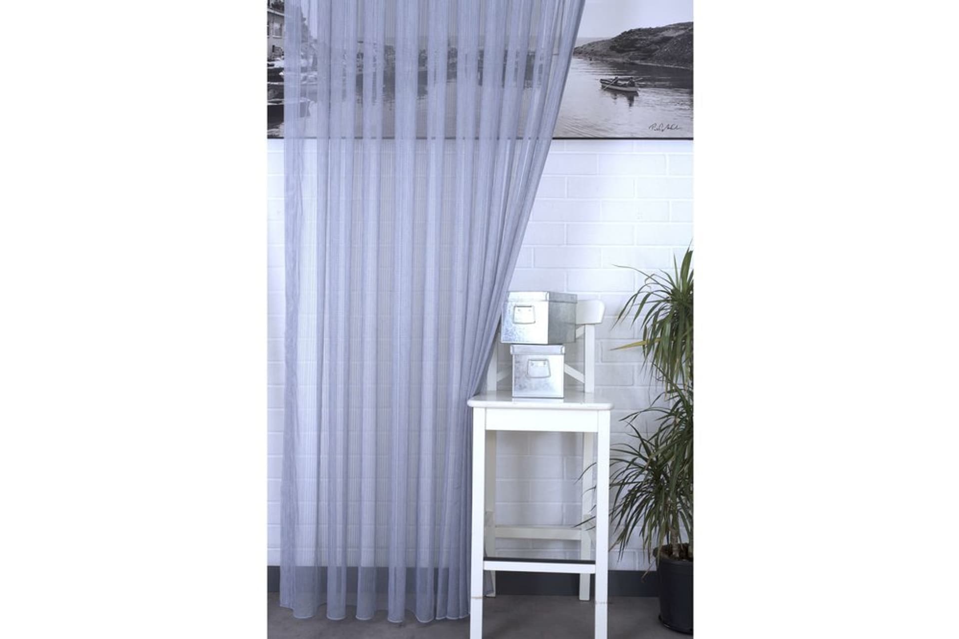MASSARELLİ ÇİZGİLİ TÜL MAVİ PİLESİZ 100X260