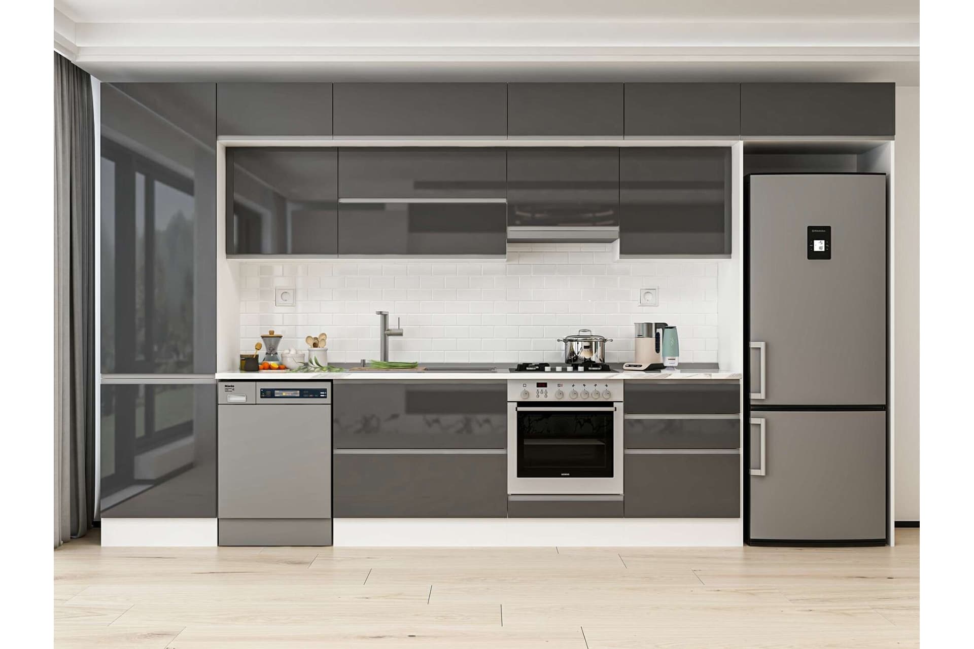 ALVİNKA 410X240 CM MUTFAK DOLABI, MBB E90B60S60 1 ANTRASİT SUNTALAM