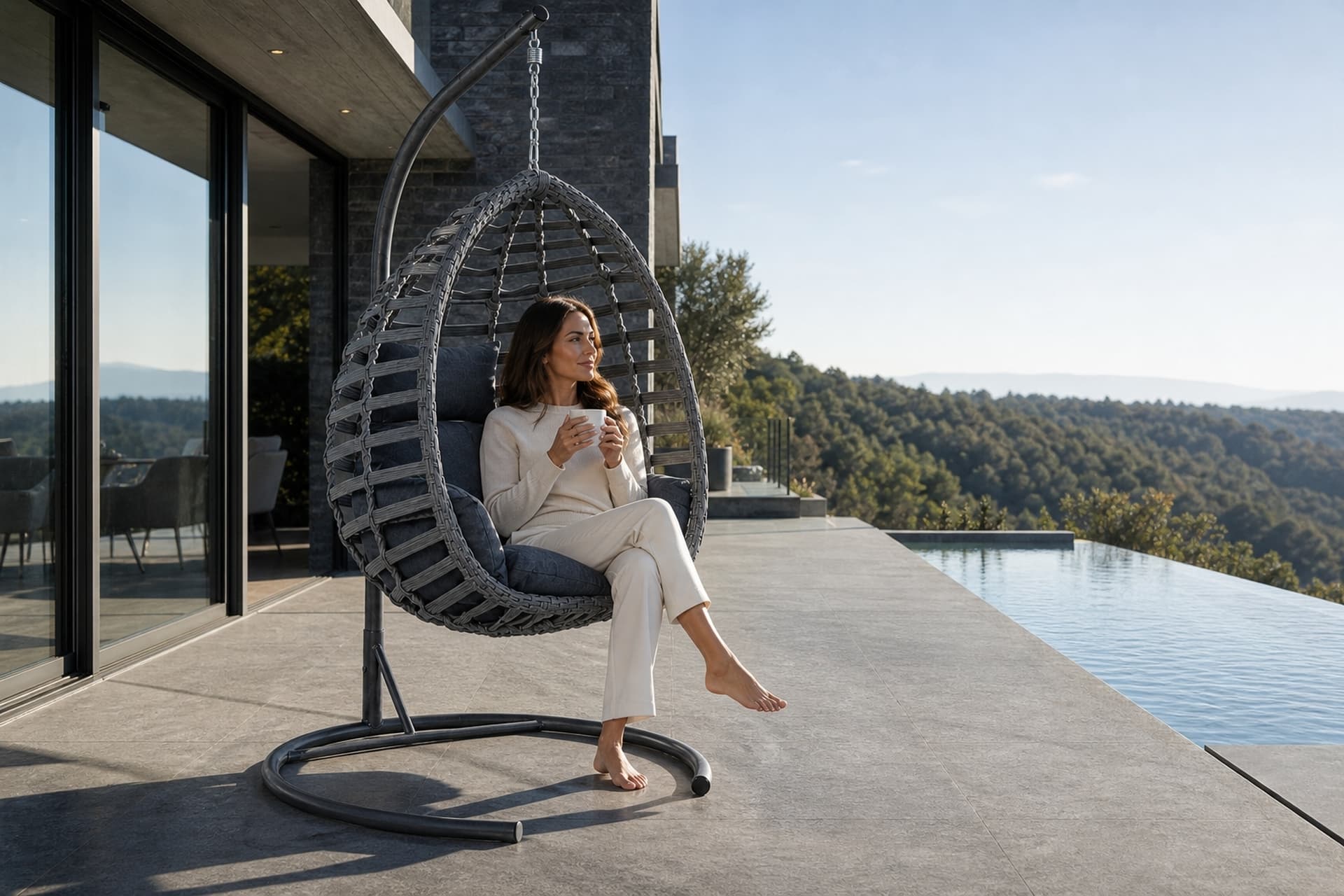 FINDIK TEKLİ RATTAN BAHÇE VE BALKON SALINCAĞI, ANTRASİT